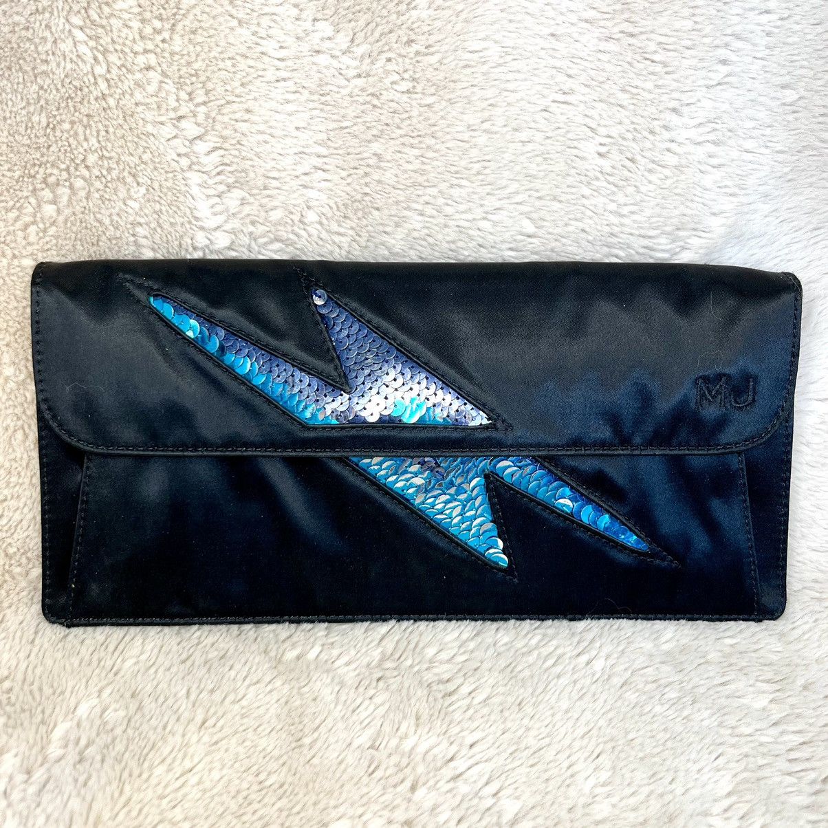 Marc Jacobs Sequin Black Satin Lightning Bolt Clutch