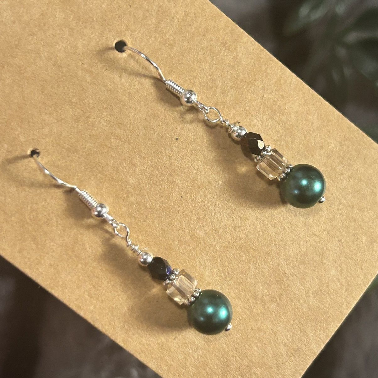 Handmade Handcrafted elegant peacock blue pearl crystal earrings Size ONE SIZE - 1 Thumbnail