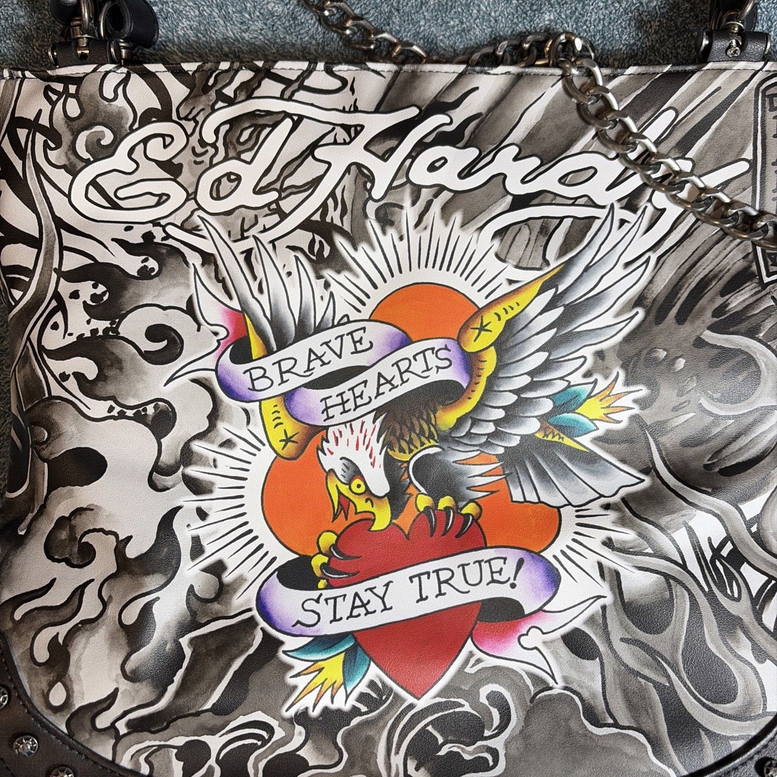Ed Hardy ED HARDY TATTOO EAGLE LARGE FAUX LEATHER TOTE BAG 14”x15”x5” Size ONE SIZE - 2 Thumbnail