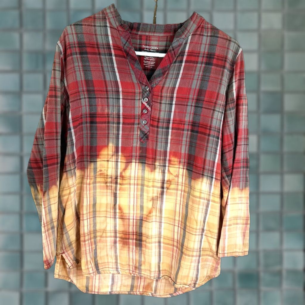 Faded Glory Go Bucks Go Hand Bleached Flannel Up-Cycled Adult SZ L Festival Grunge Boho Size L / US 10 / IT 46 - 1 Thumbnail