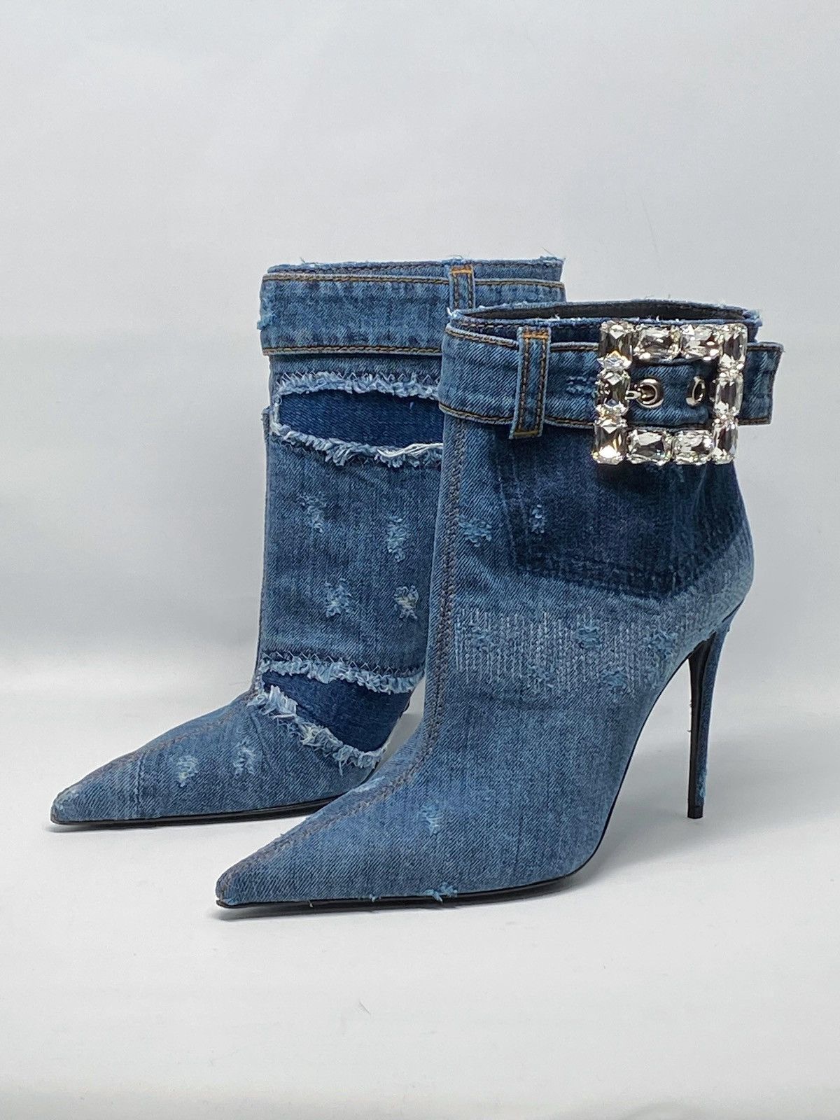 Dolce & Gabbana DOLCE & GABBANA denim ankle boots with rhinestone buckle Size US 7 / IT 37 - 6 Thumbnail