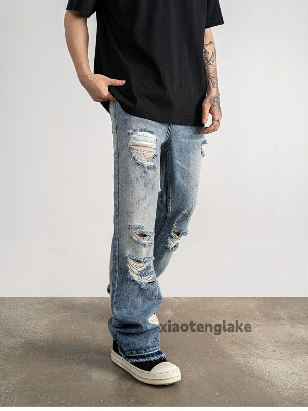 Jean × Vintage washed faded damaged ripped punk grunge flared jeans Size US 32 / EU 48 - 4 Thumbnail