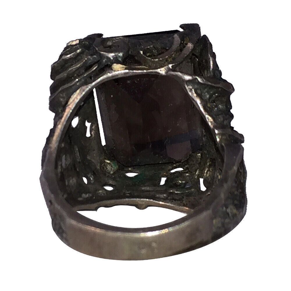Designer Sterling Silver Emerald Cut Smoky Topaz Quartz Cocktail Ring Size ONE SIZE - 4 Thumbnail