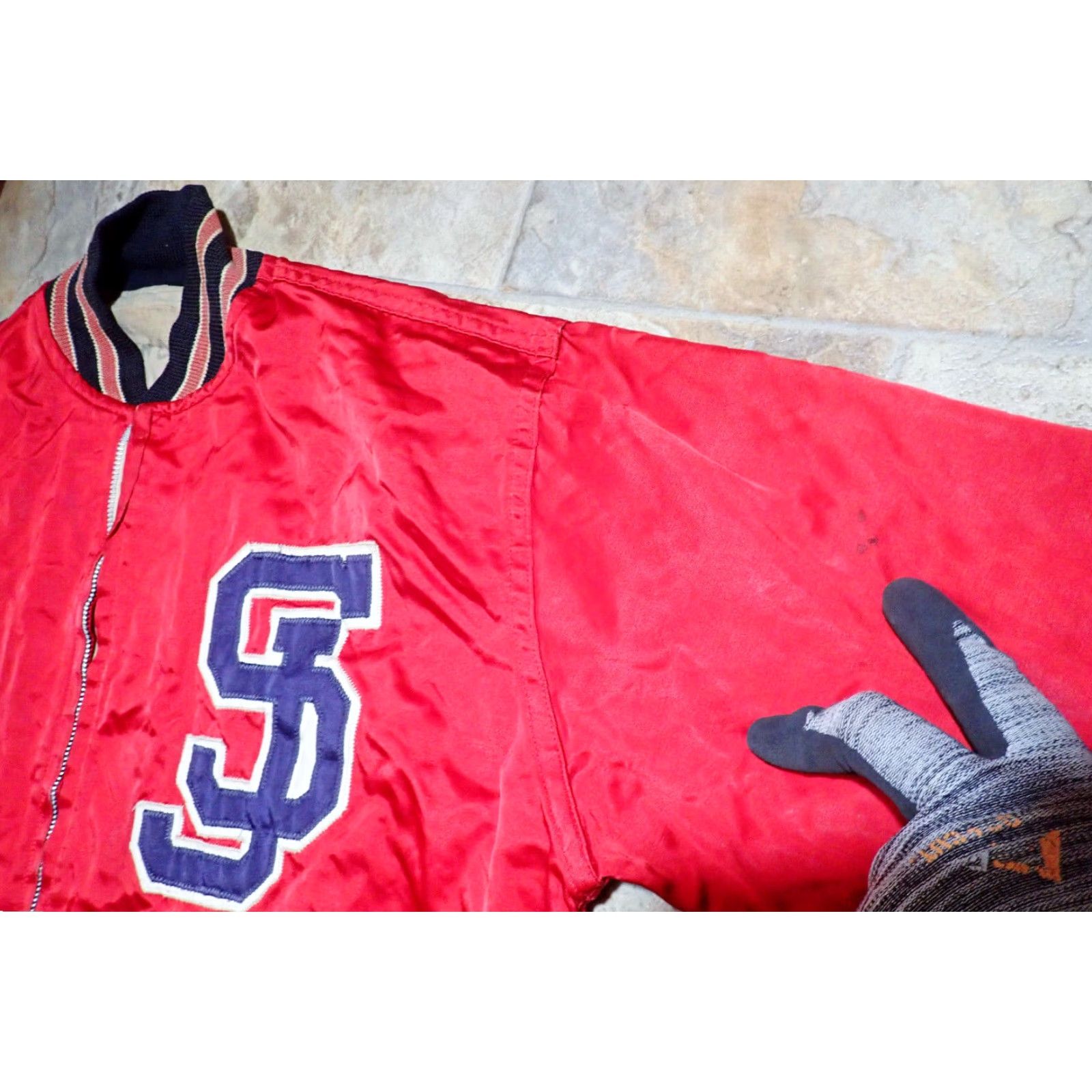 Vintage VINTAGE 60s Varsity Red Satin Letterman Jacket Men's XL Distressed Coat Retro Sports Party Size US XL / EU 56 / 4 - 7 Thumbnail