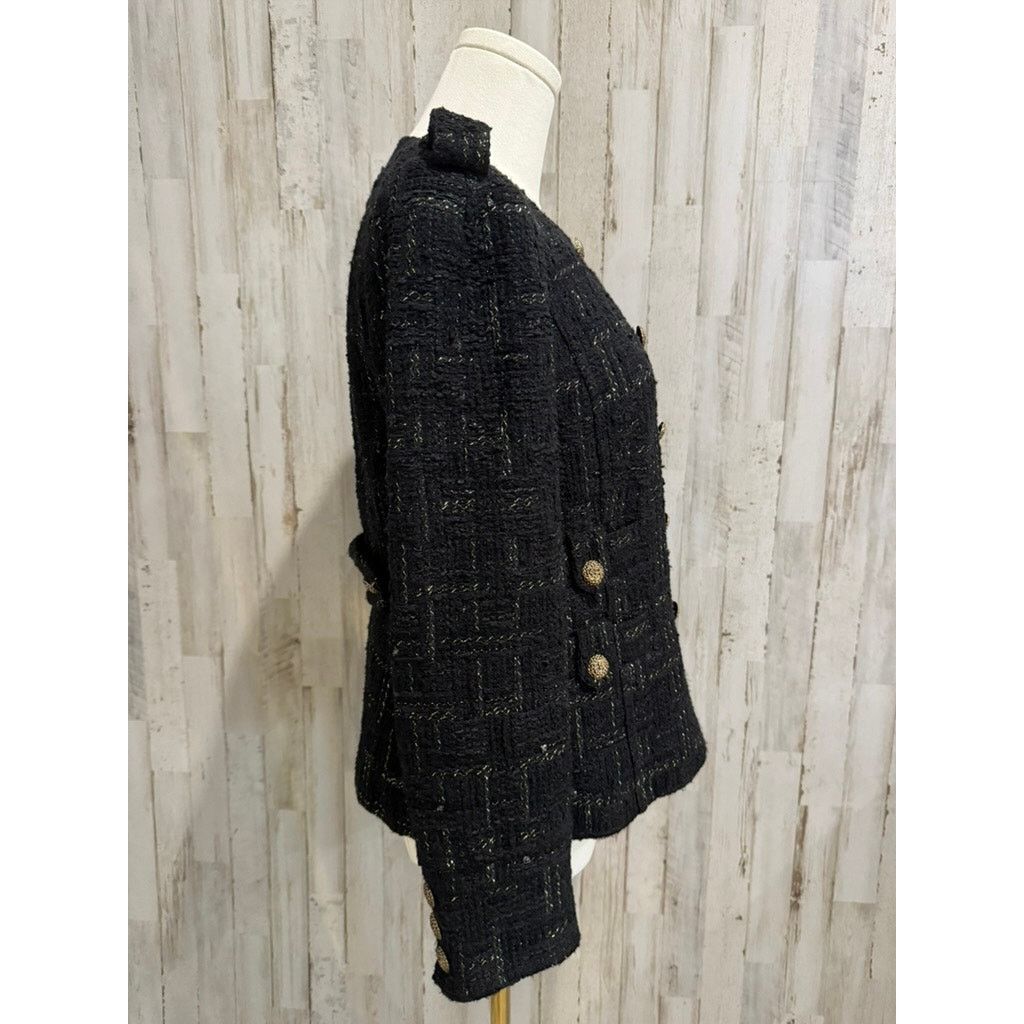 MILLY Milly of New York Women's Black Tweed Double-Breasted Jacket Size XS / US 0-2 / IT 36-38 - 3 Thumbnail