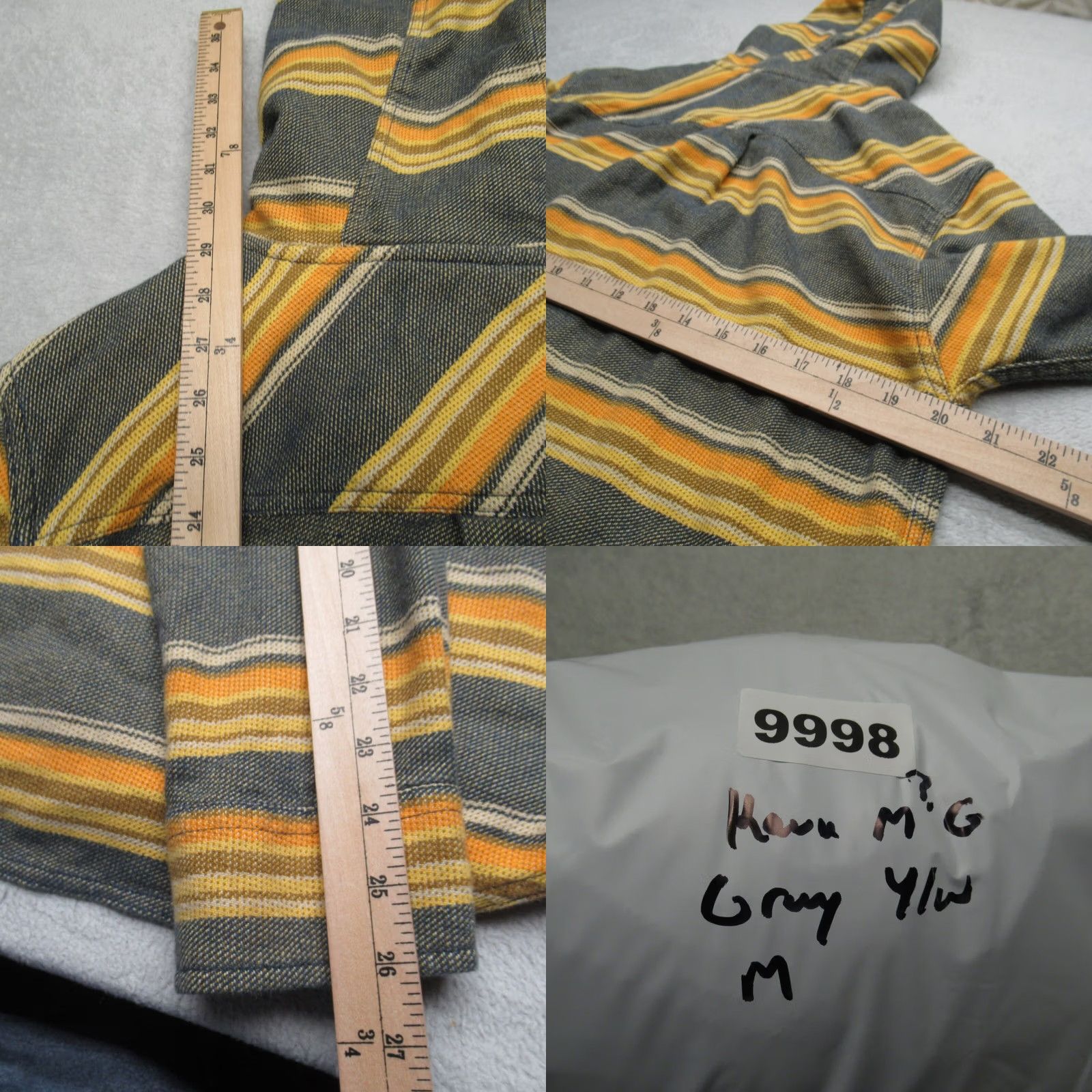 KAVU Kavu Mens Medium Full Zip Hoodie Gray Yellow Striped Pockets Sweatshirt Size US M / EU 48-50 / 2 - 9 Thumbnail
