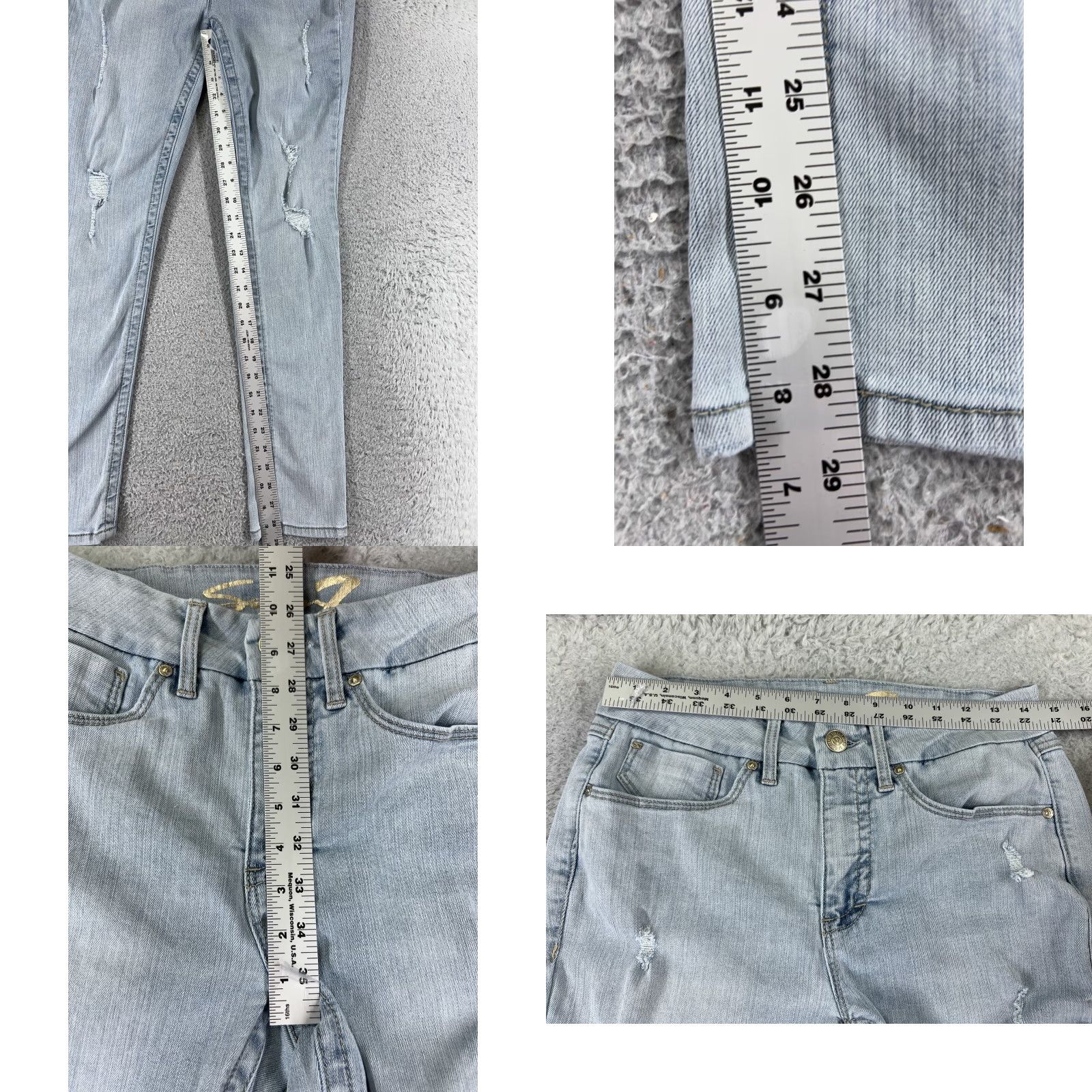 Vintage Seven7 Pants Women 6 Blue Denim Jean Skinny High Rise Distressed 27x29 Size 28" / US 6 / IT 42 - 8 Thumbnail
