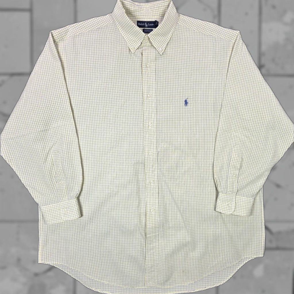 Polo Ralph Lauren VINTAGE Polo Ralph Lauren Mens Shirt Button-Up 17.5-32/33 Tattersall Long Sleeve Blue Yellow OCBD 90s Classic Designer Mens Size US XXL / EU 58 / 5 - 1 Thumbnail