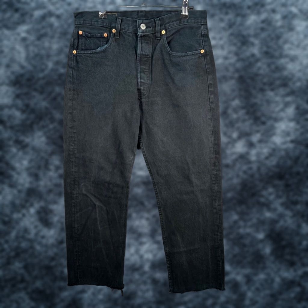 Levi's Levis 501 Jeans Mens Black Denim Straight Distressed Hem 32x27 Regular 5-Pocket denim Levi's 501 Series Mens Jeans Size US 32 / EU 48 - 1 Thumbnail