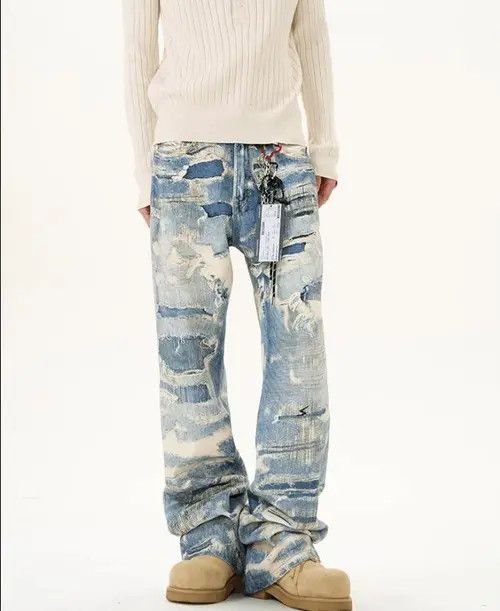 VIBE Distressed Wide Leg Jeans - Torn & Shredded Denim Size US 30 / EU 46 - 3 Thumbnail