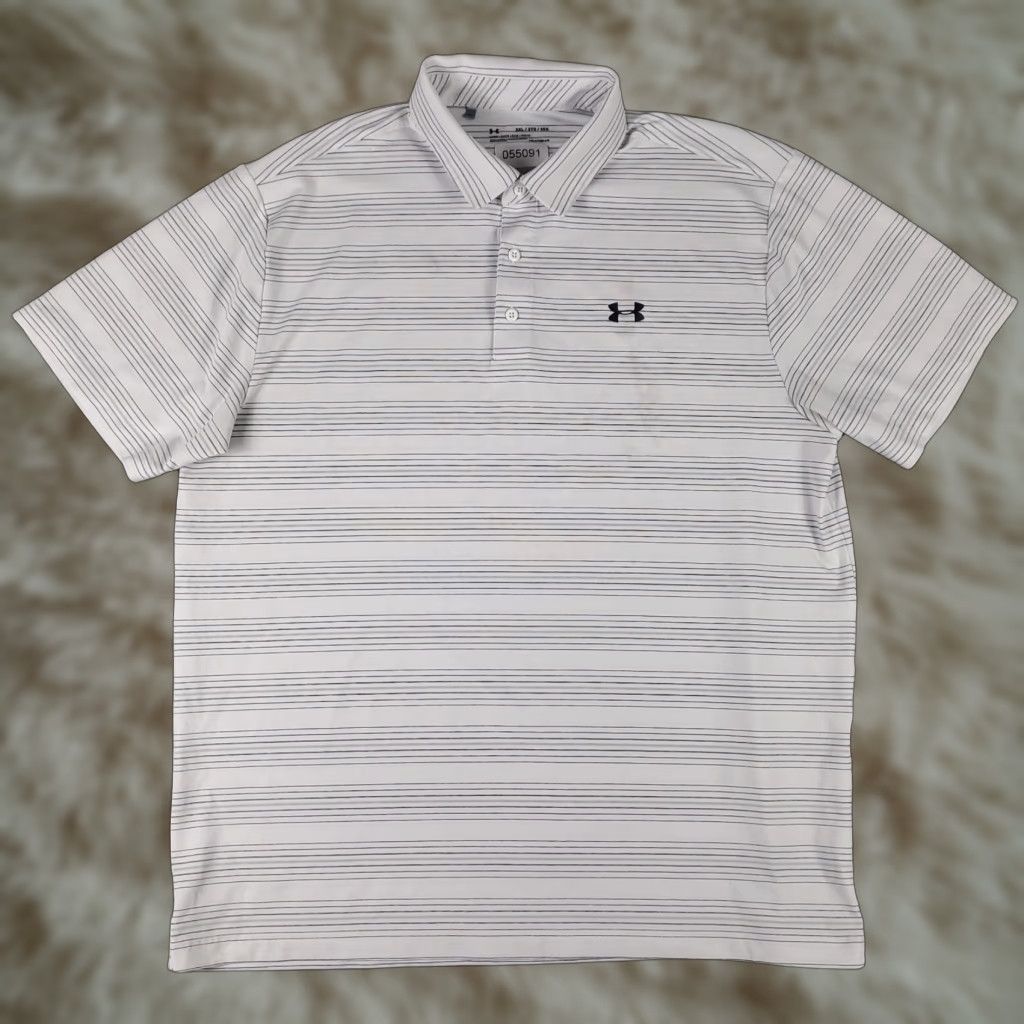 Under Armour Under Armour Polo Shirt Mens 2XL White Striped Golf Short Sleeve Polo Shirt Womens? Size US XXL / EU 58 / 5 - 1 Thumbnail