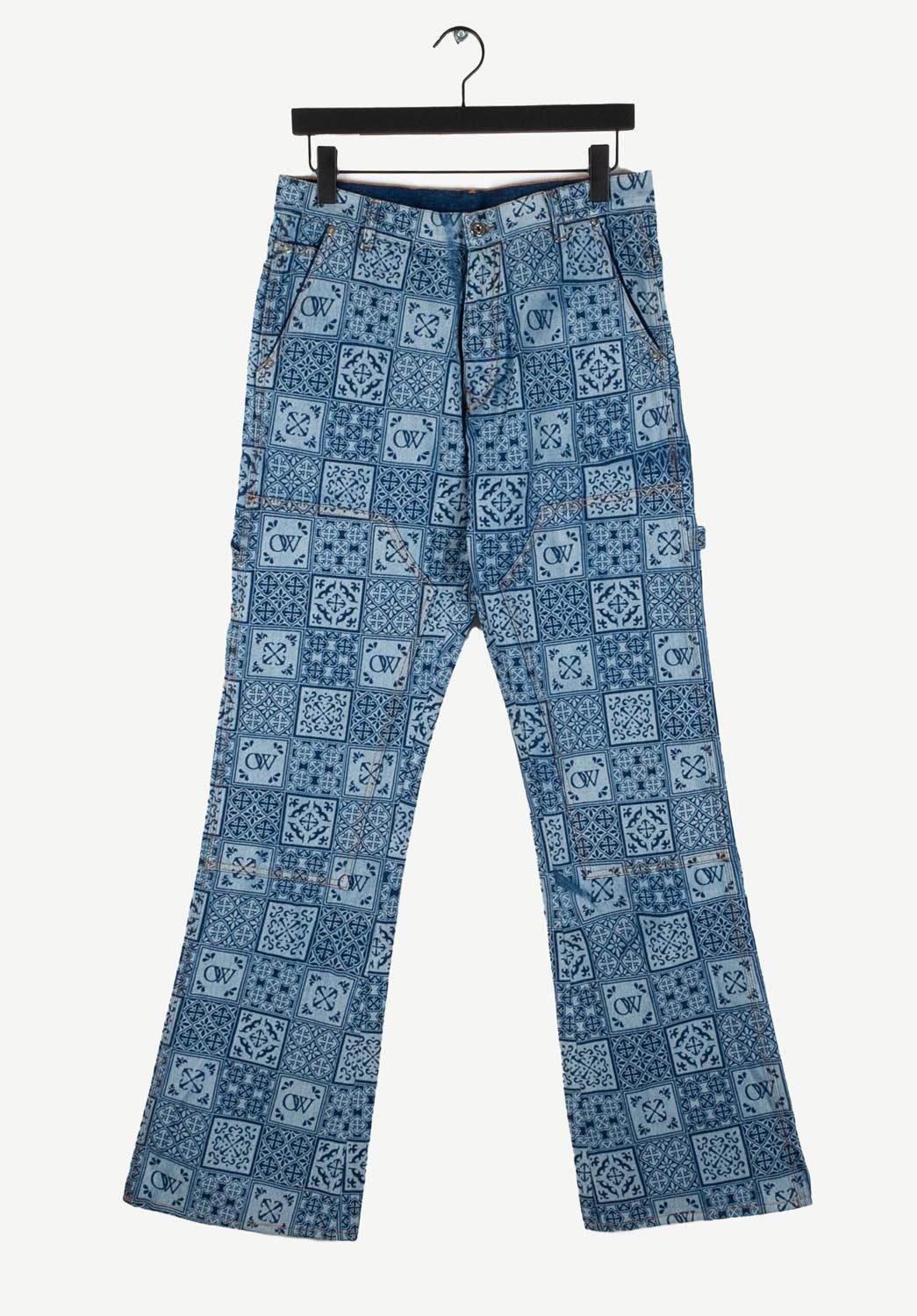 New Off-White Men Flare Carpenter Blue Jeans 32(W34) H3802