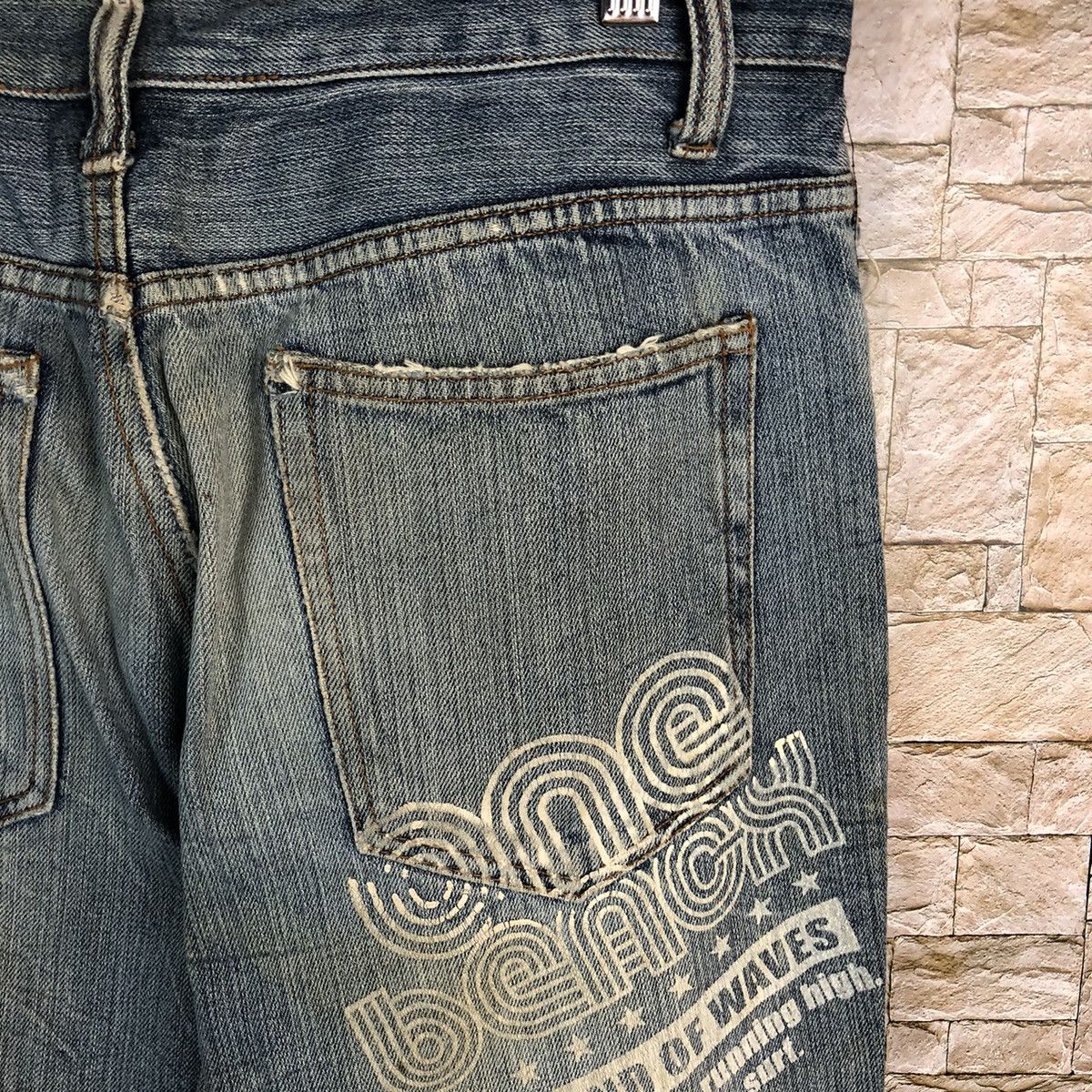 Japanese Brand One Beach Blue Distressed Denim Pants #A130 Size US 31 - 21 Thumbnail