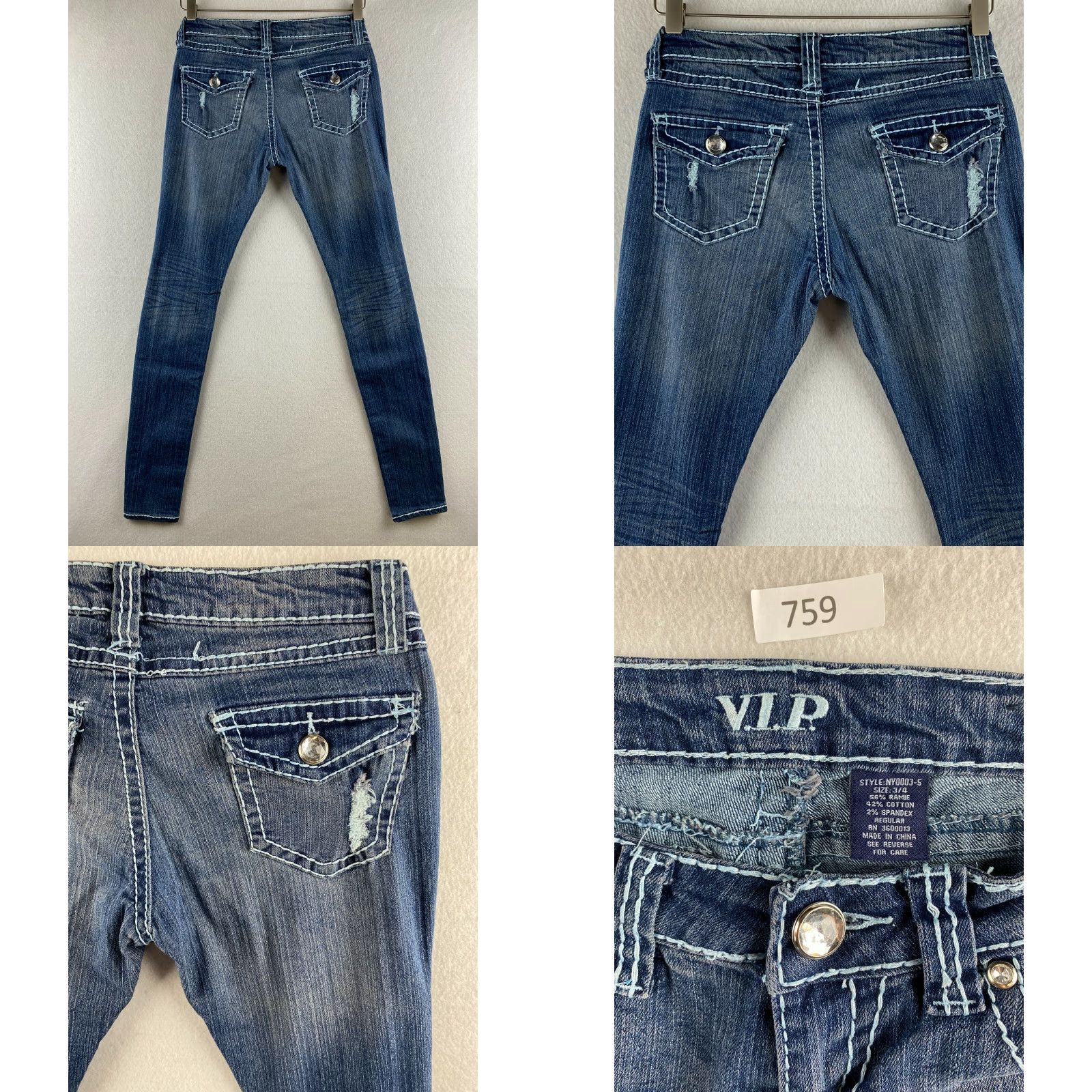 Vintage VIP Jeans Blue Skinny Jeans Women 4 Distressed 5-Pocket Denim Stretch Distress Flap Pocket Modern Vintage No Size 27" / US 4 / IT 40 - 8 Thumbnail