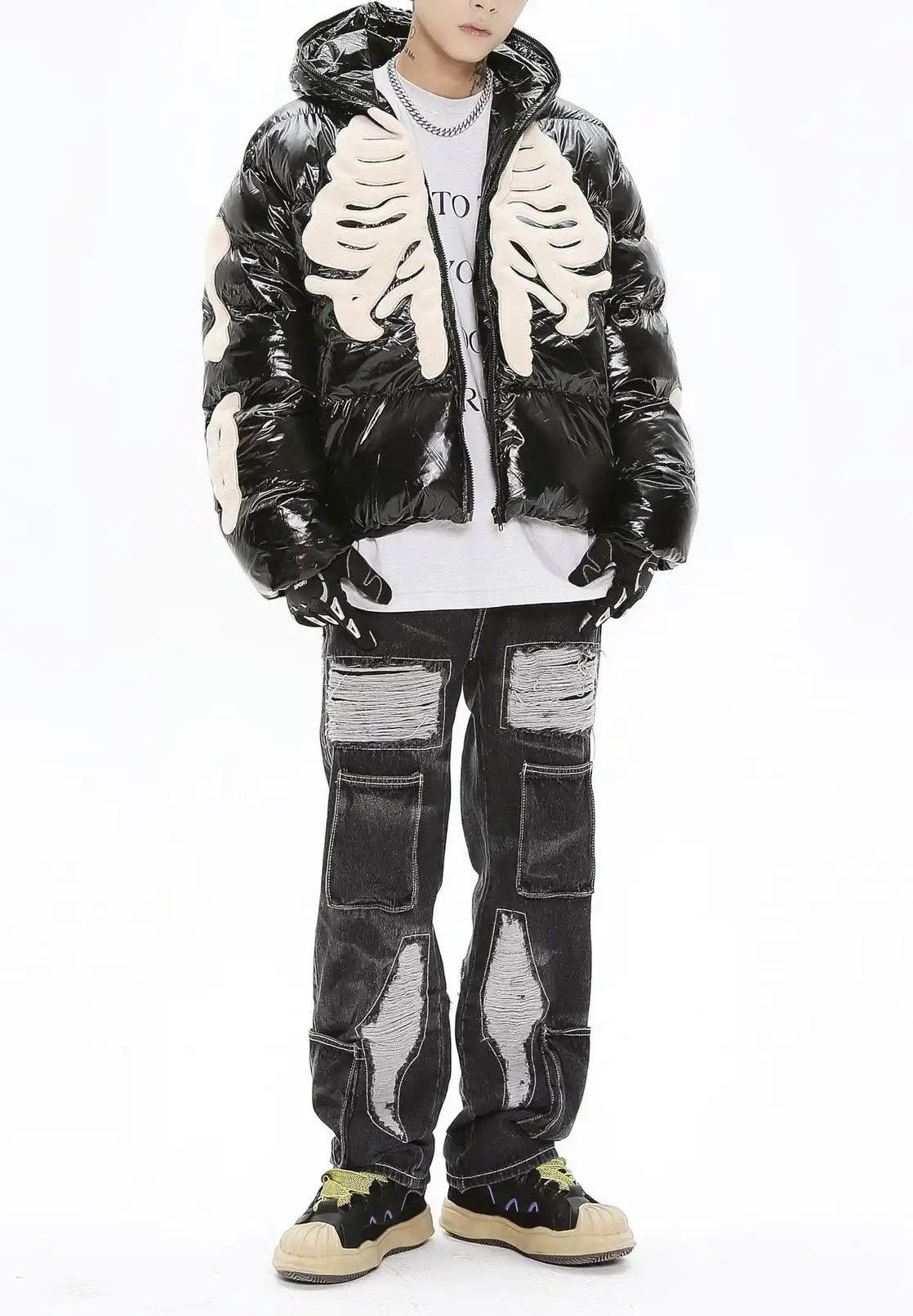 Japanese Brand Skeleton Puffer Jacket Gothic Rock Punk Size US L / EU 52-54 / 3 - 4 Thumbnail