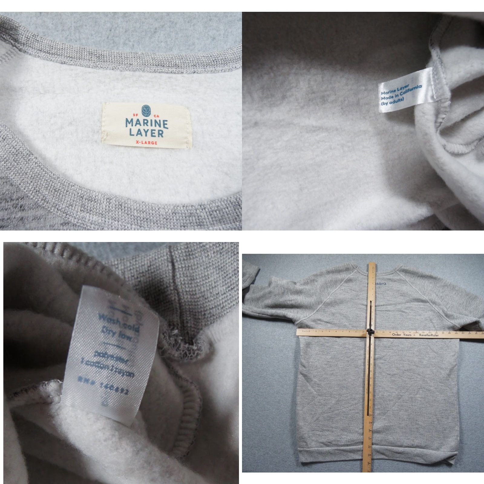 Marine Layer Marine Layer Sweatshirt Mens XLarge Gray Crewneck Samsara Fleece Pullover Adult Size US XL / EU 56 / 4 - 8 Thumbnail