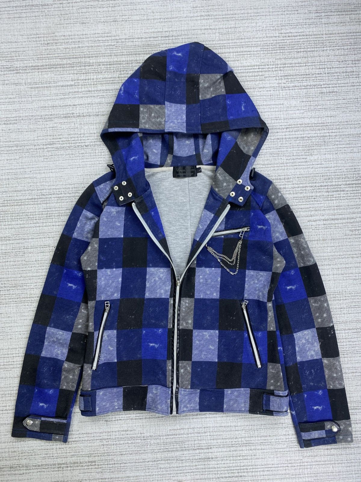 If Six Was Nine Vintage Beau Mere Blue Checked Punk Style Hoodie Zipper Size US M / EU 48-50 / 2 - 5 Thumbnail