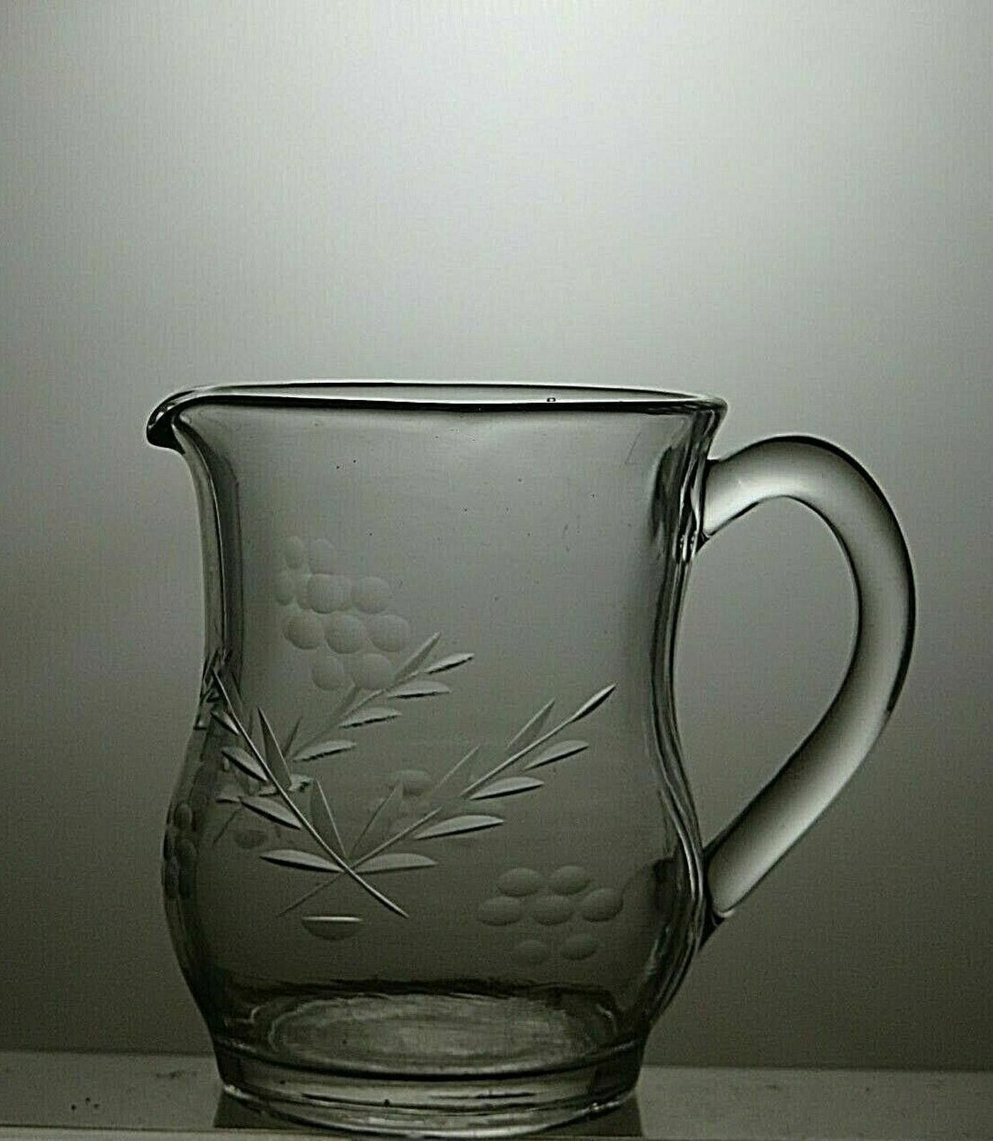 The Unbranded Brand Vintage Small Etched Glass Water/Juice Jug 5 1/8" Size ONE SIZE - 2 Thumbnail