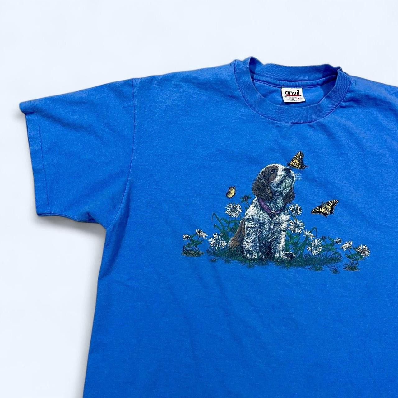 Anvil × Vintage Vintage 90’s Puppy & Butterfly Cute T-Shirt Size US XL / EU 56 / 4 - 2 Thumbnail