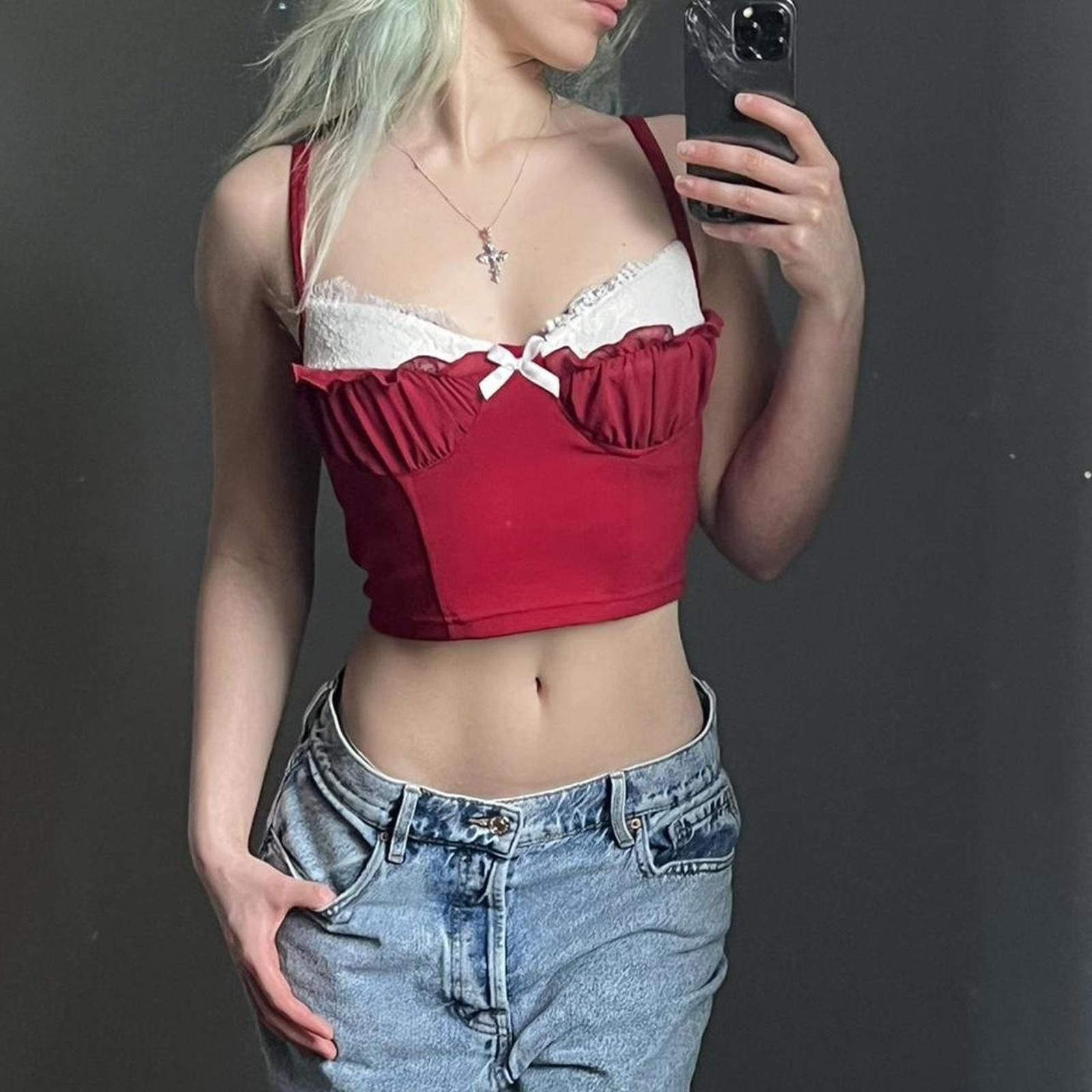 Shein Red lacey coquette going out tank top Size S / US 4 / IT 40 - 2 Thumbnail