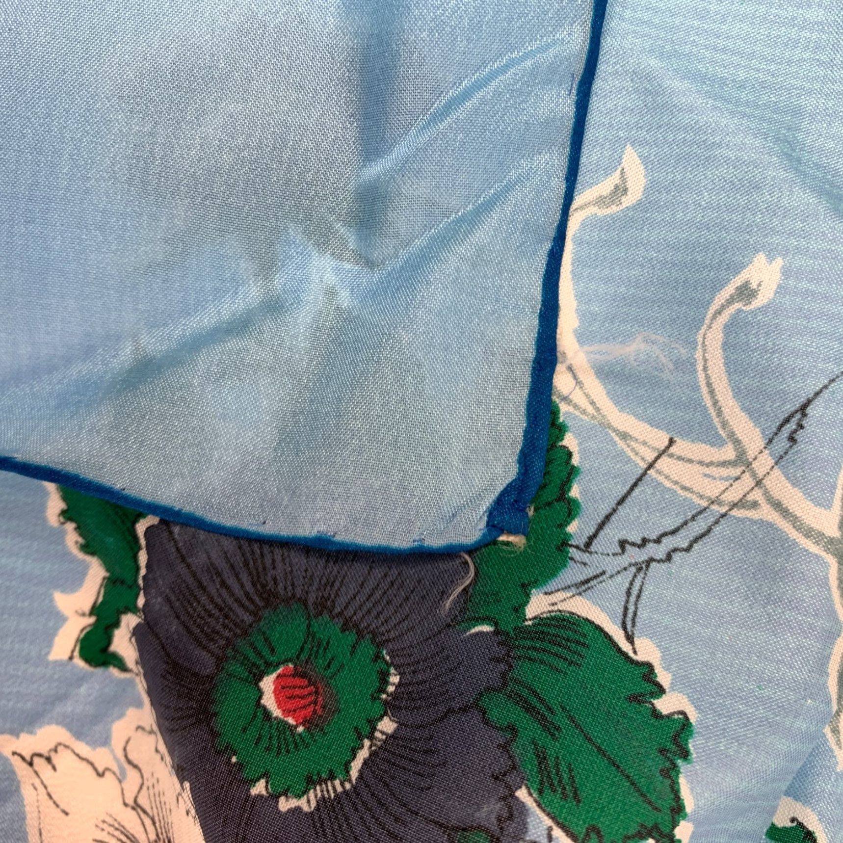 Vintage VINTAGE Rayon Made in Japan Hand Rolled Floral Square Scarf 30" x 31" Blue Womens Scarf Square 70s Size ONE SIZE - 7 Thumbnail