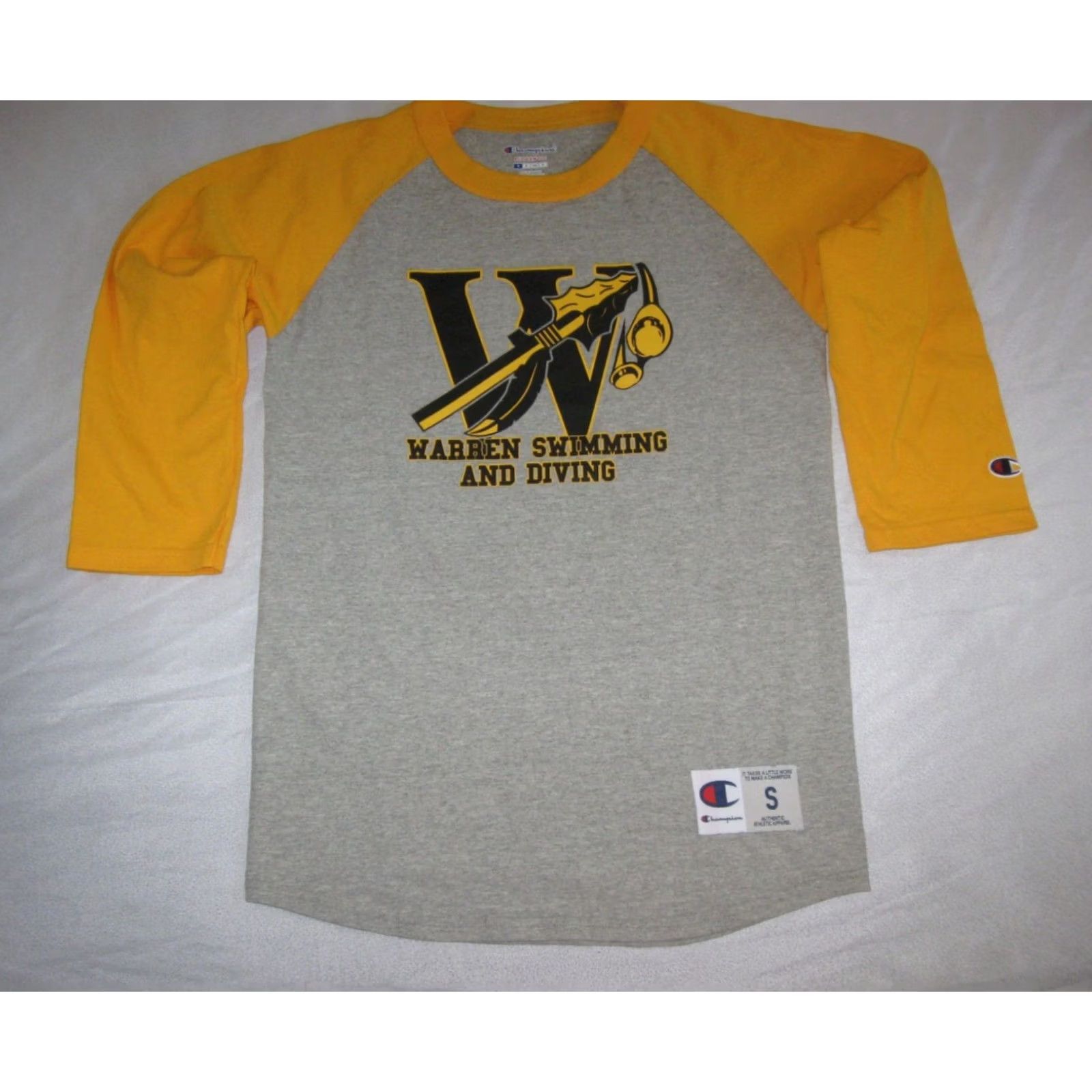 Champion Champion Warren Harding Raiders Swimming & Diving Raglan Shirt Adult Small Gray 3/4 Sleeve T-Shirt (WGH) Mens Size US S / EU 44-46 / 1 - 2 Thumbnail