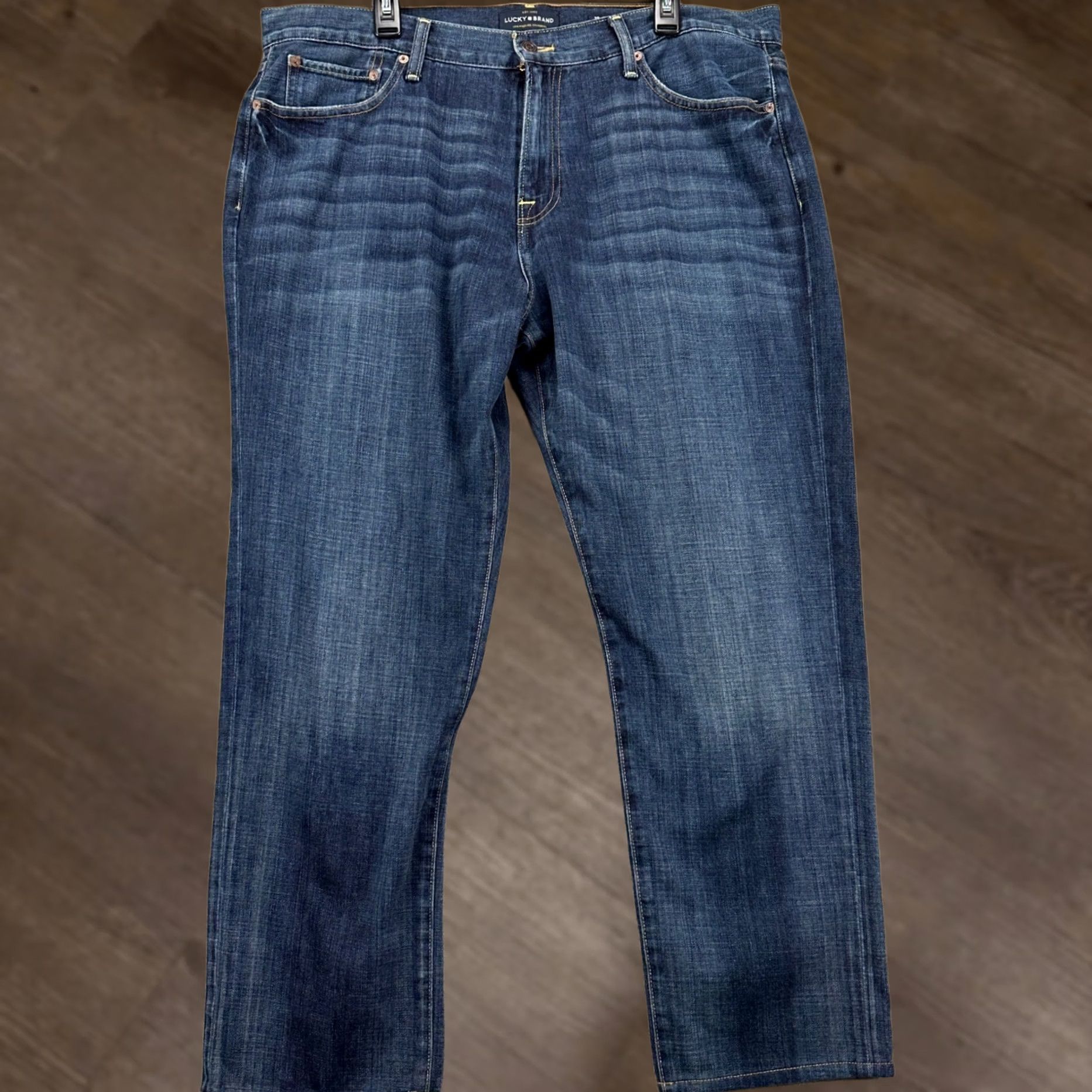 Lucky Brand Lucky Brand 221 Mens Straight Jeans 38X32 Blue Distressed Candiani Denim Jeans Breathing Pockets Cotton Casual Walking Adult Comfort Mens Size US 38 / EU 54 - 1 Thumbnail