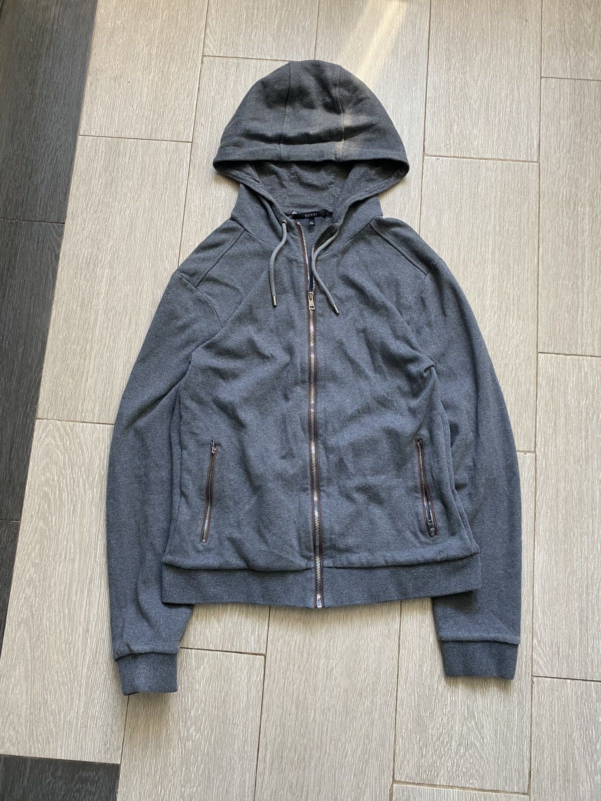 ジャケット・アウター GUCCI by TOM FORD Double G down hoodie Gucci × Tom Ford GUCCI GRAY ZIP HOODIE SIZE XL | Grailed