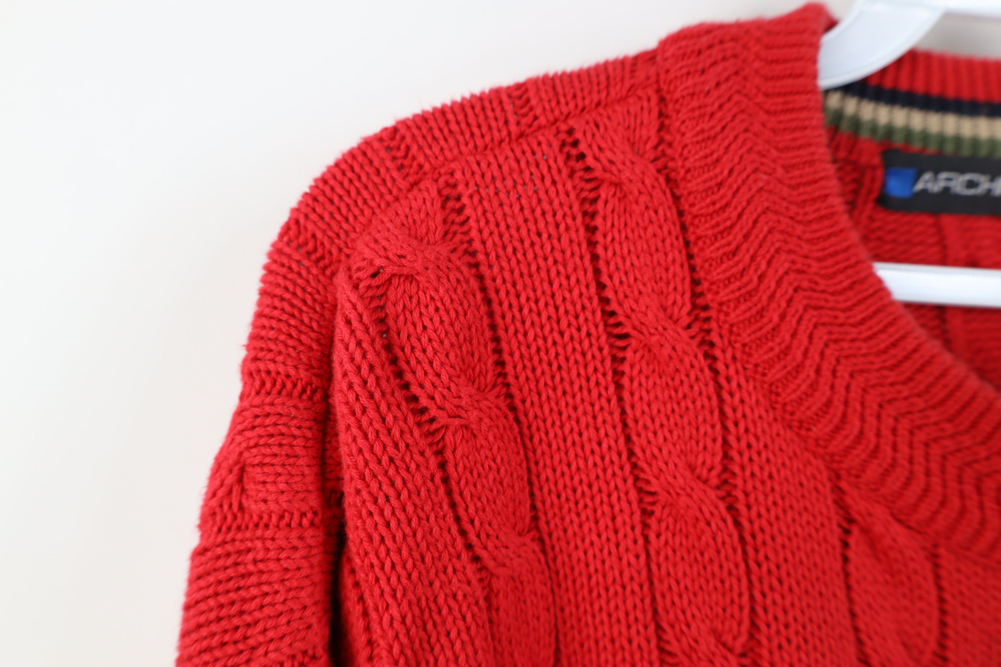 Vintage Vintage 90s Streetwear Cable Knit Crewneck Sweater Red Size US XL / EU 56 / 4 - 5 Thumbnail