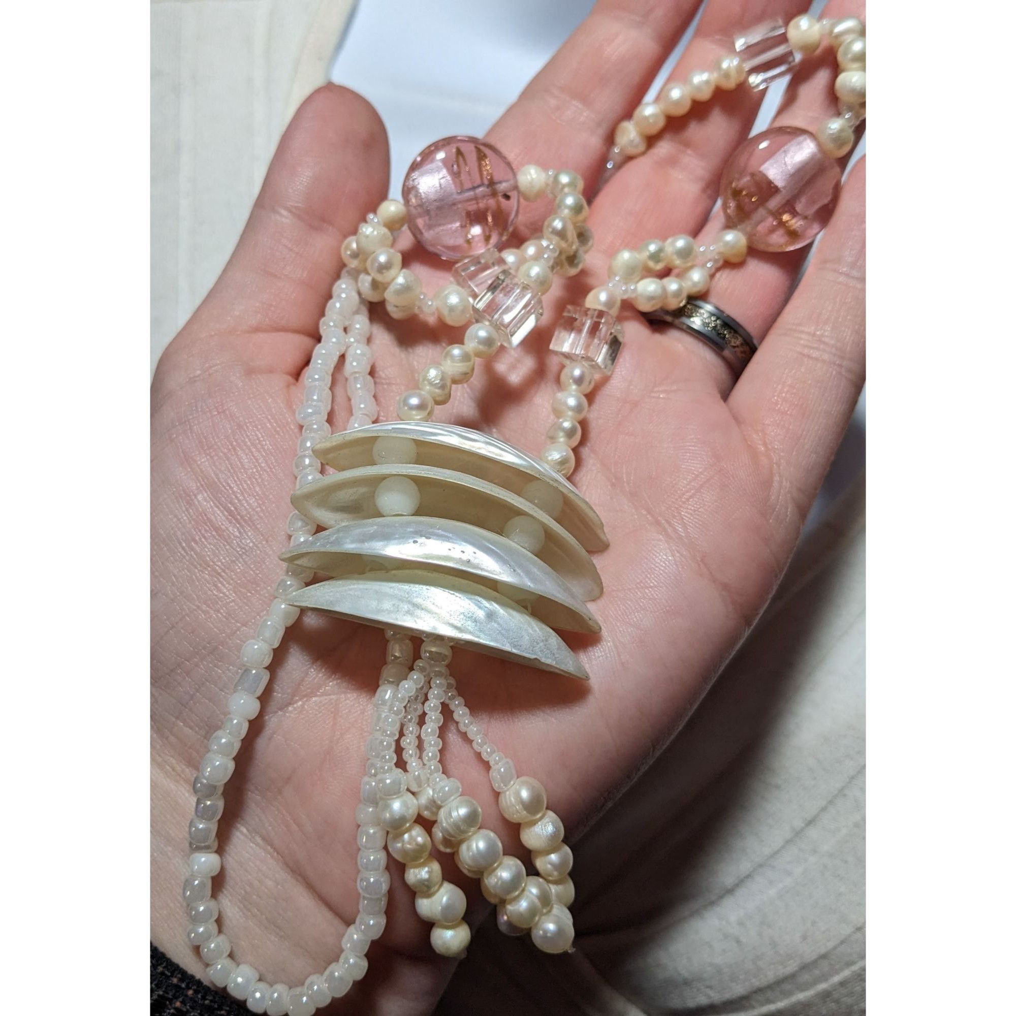 Other Vintage Pearl Shell Beaded Chandelier Necklace Size ONE SIZE - 13 Thumbnail