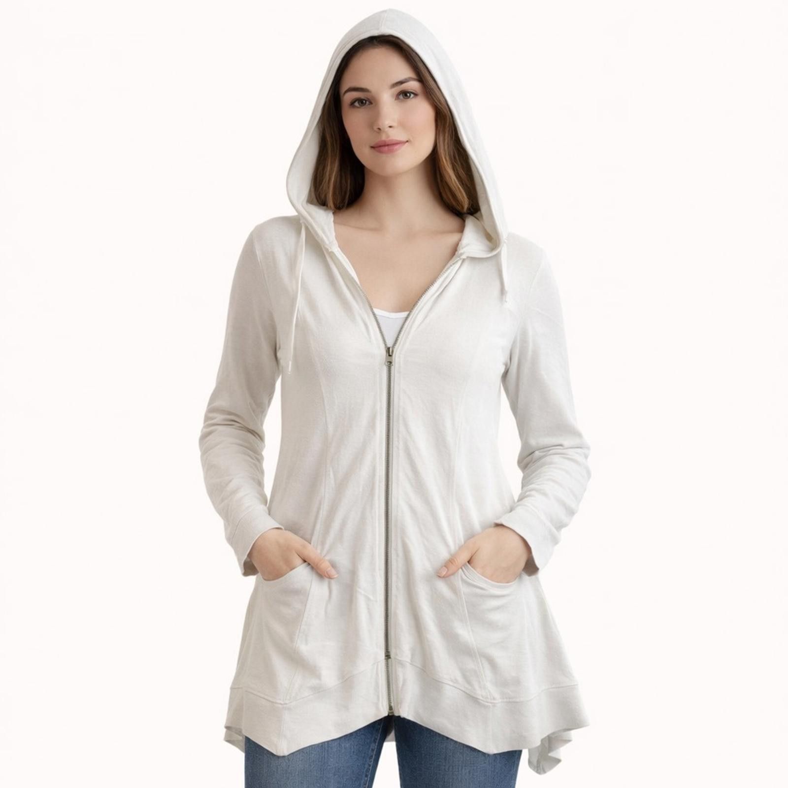 Other CABLE & GAUGE zippered hoodie medium tunic pockets white EUC Size M / US 6-8 / IT 42-44 - 1 Thumbnail