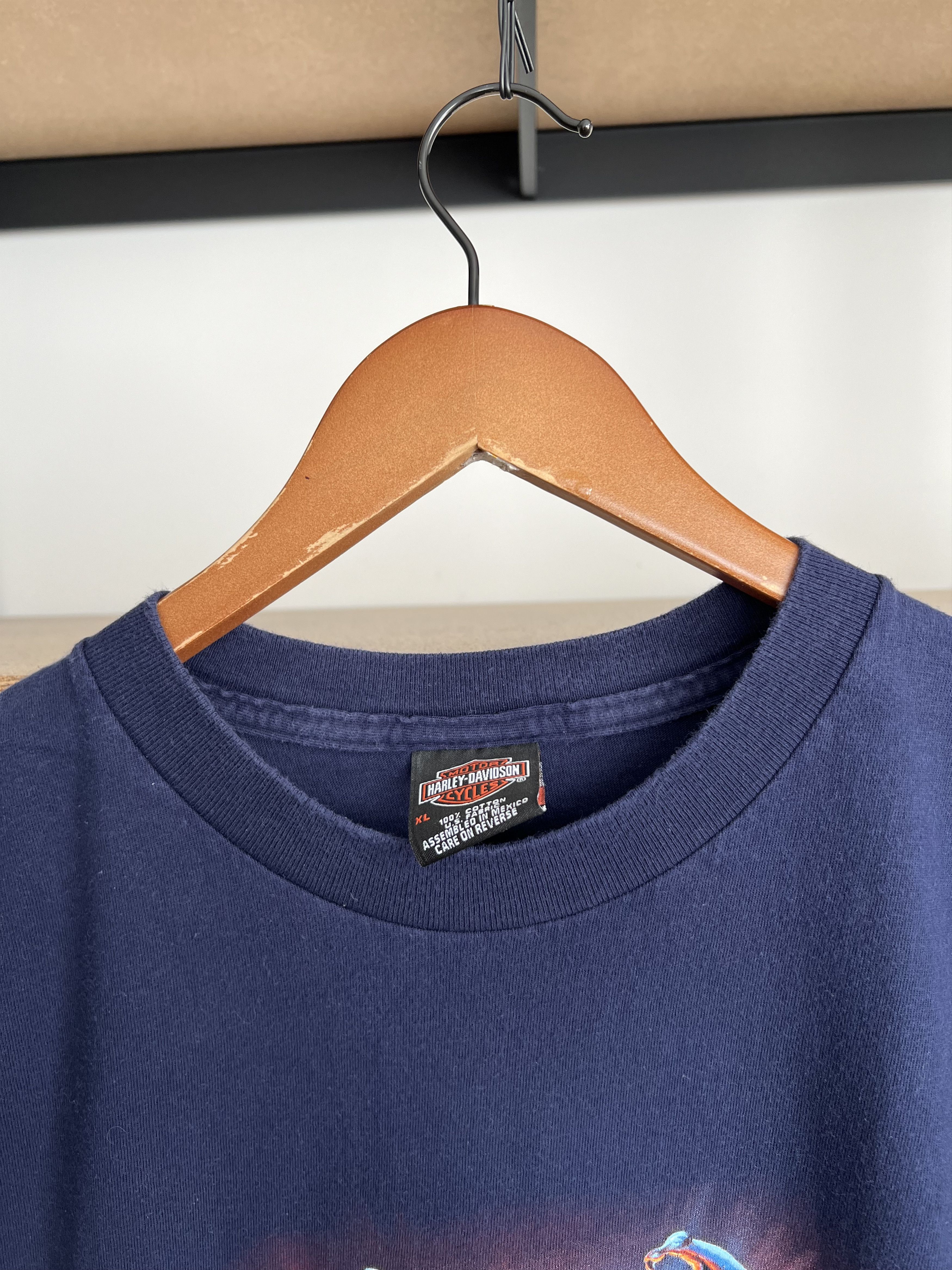 Harley Davidson Vintage 2000s Harley Davidson Eagle Motorcycle Navy T-shirt Size US XL / EU 56 / 4 - 7 Thumbnail