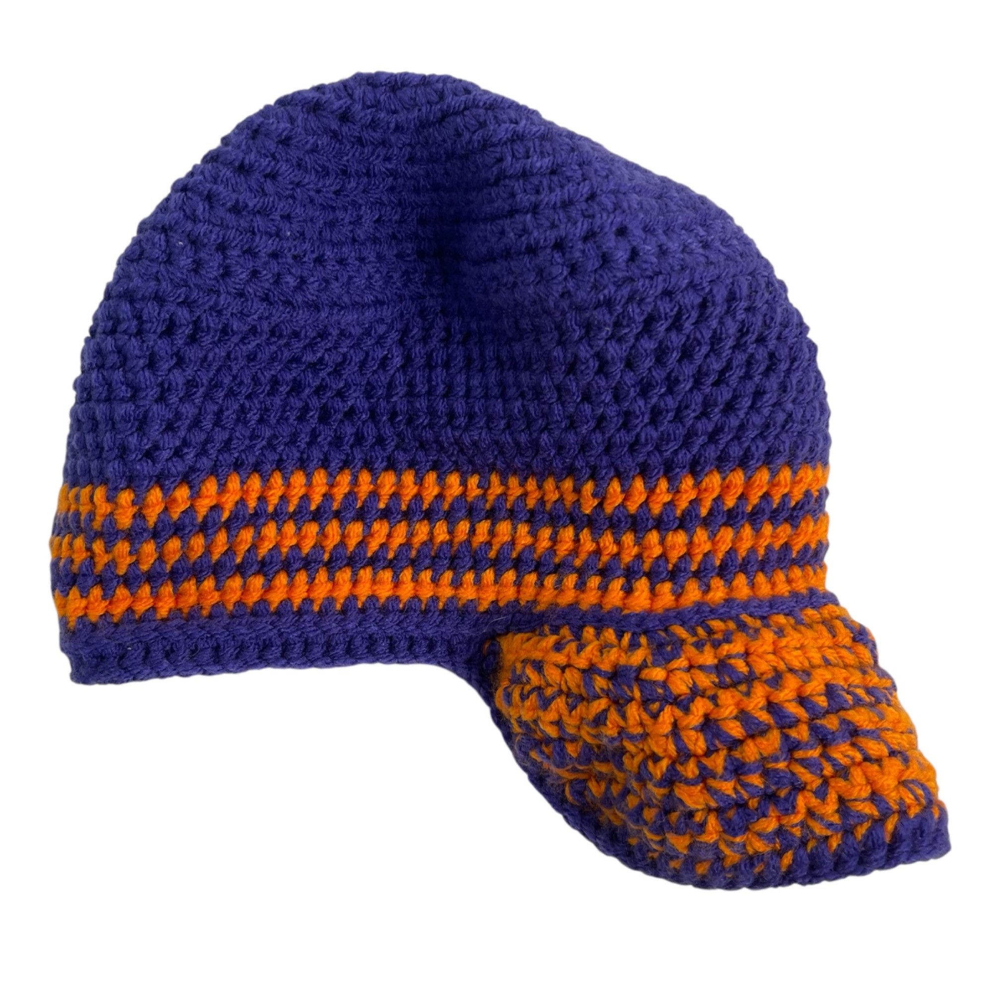Handmade Crochet Baseball Cap Summer Hat Purple and Orange Adult Size Size ONE SIZE - 3 Thumbnail