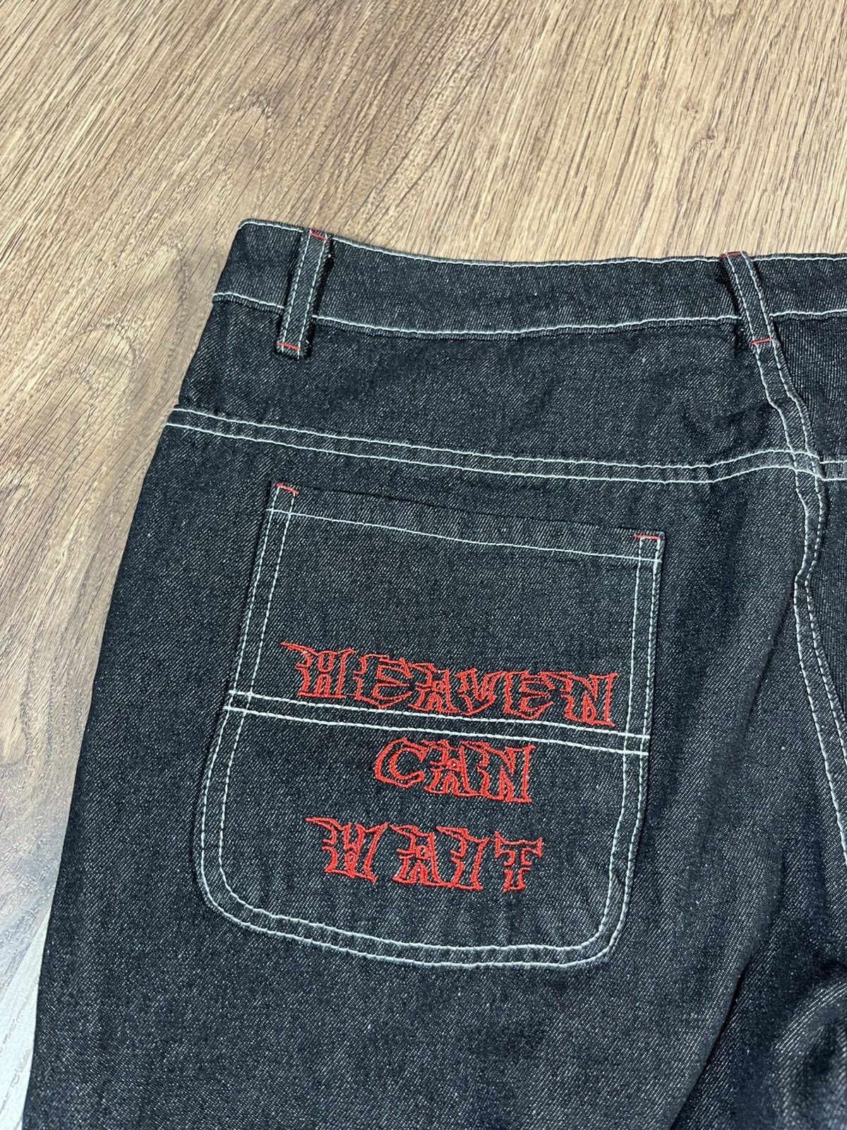 Designer 💀Men’s Jeans Heaven Can Wait Black Y2K Wide Leg Baggy Pants💀 Size US 40 / EU 56 - 8 Thumbnail
