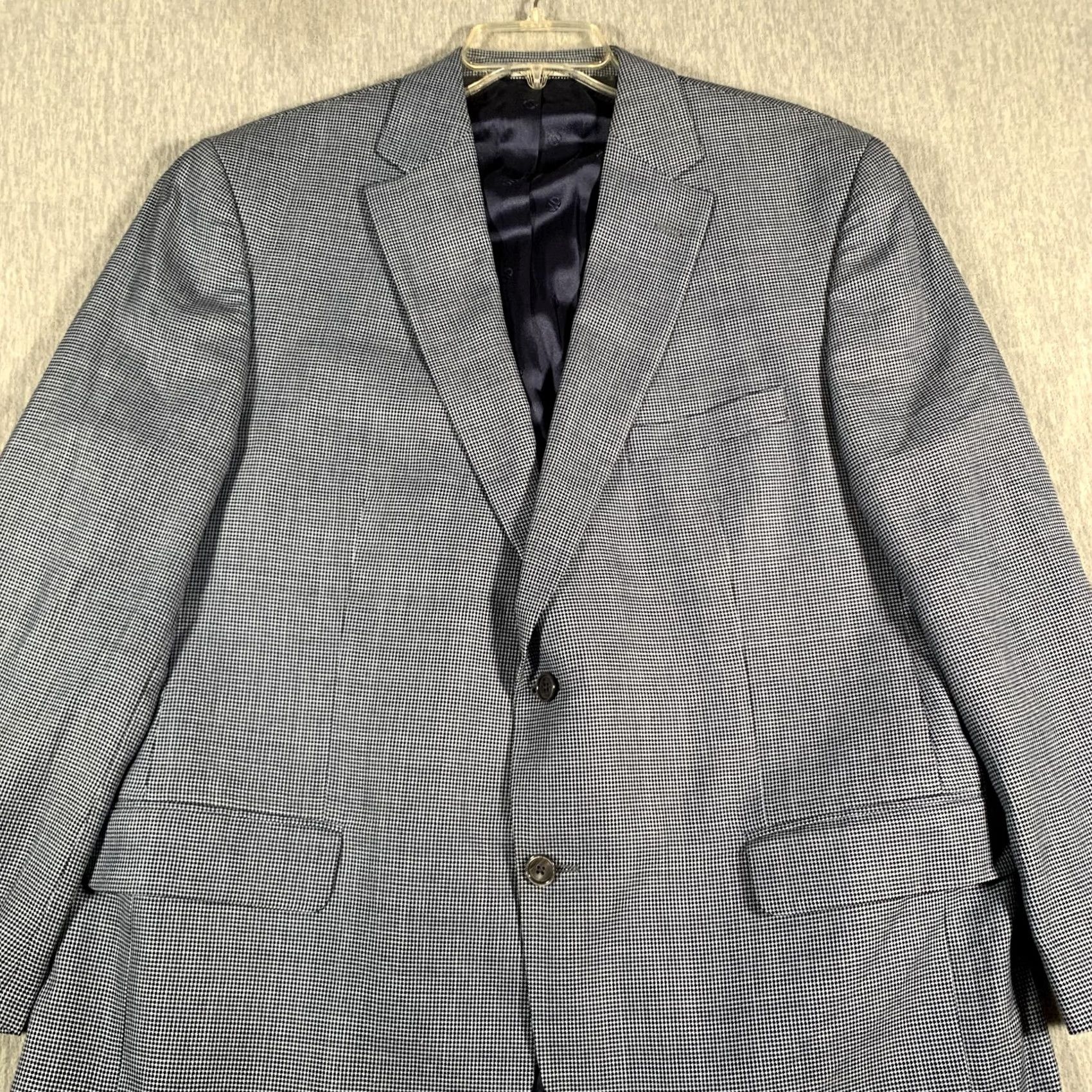 David Donahue David Donahue Blazer Mens 48R Blue Check Wool Silk Linen Sport Coat Connor SPJ Jacket/Coat Regular Size 48R - 2 Thumbnail