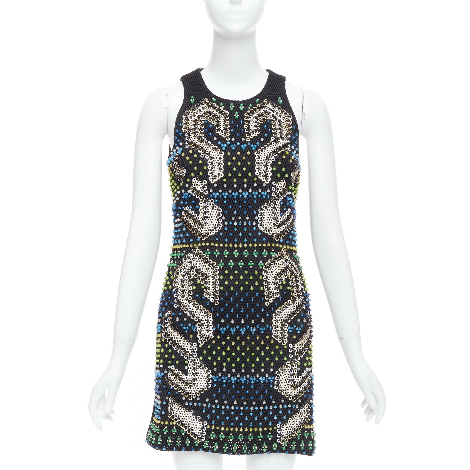 Peter Pilotto PETER PILOTTO black green beads embellished scuba mini dress UK8 S Size S / US 4 / IT 40 - 1 Thumbnail