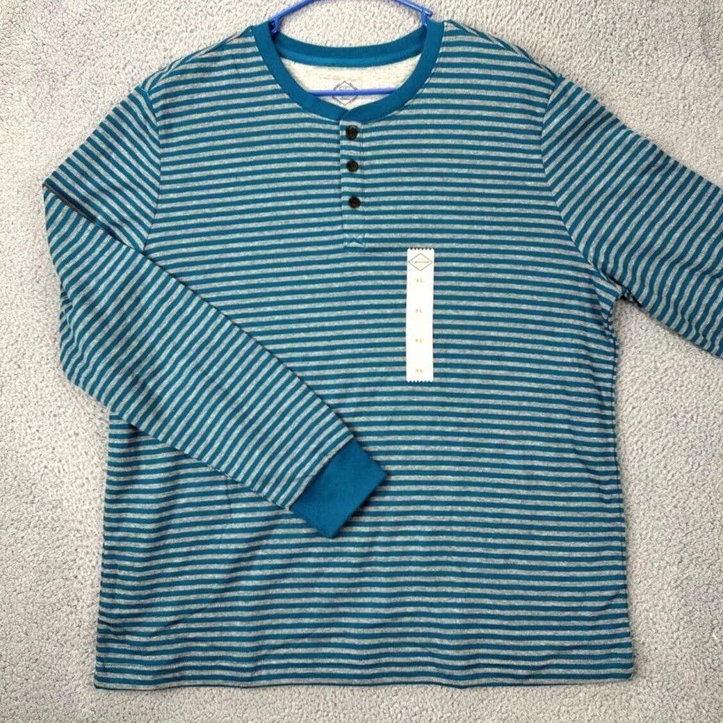 Vintage St. John's Bay Henley Sweater Mens XL Blue/Gray Striped Pullover Casual Knit Pocketless? Size US XL / EU 56 / 4 - 3 Thumbnail