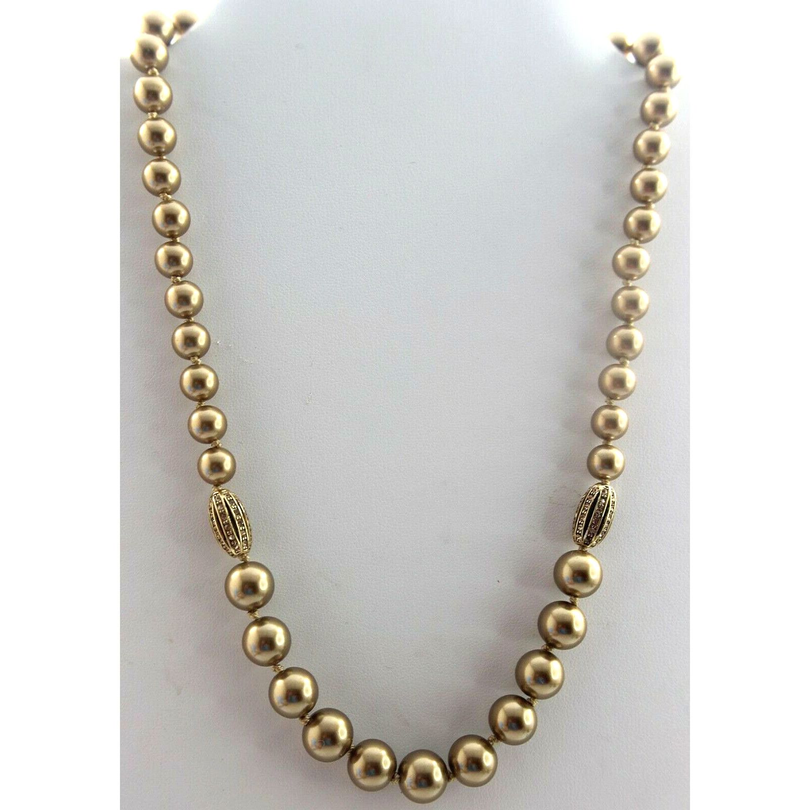 Monet Monet Faux Golden Pearl Necklace Amber Rhinestones • 17" Size ONE SIZE - 2 Thumbnail
