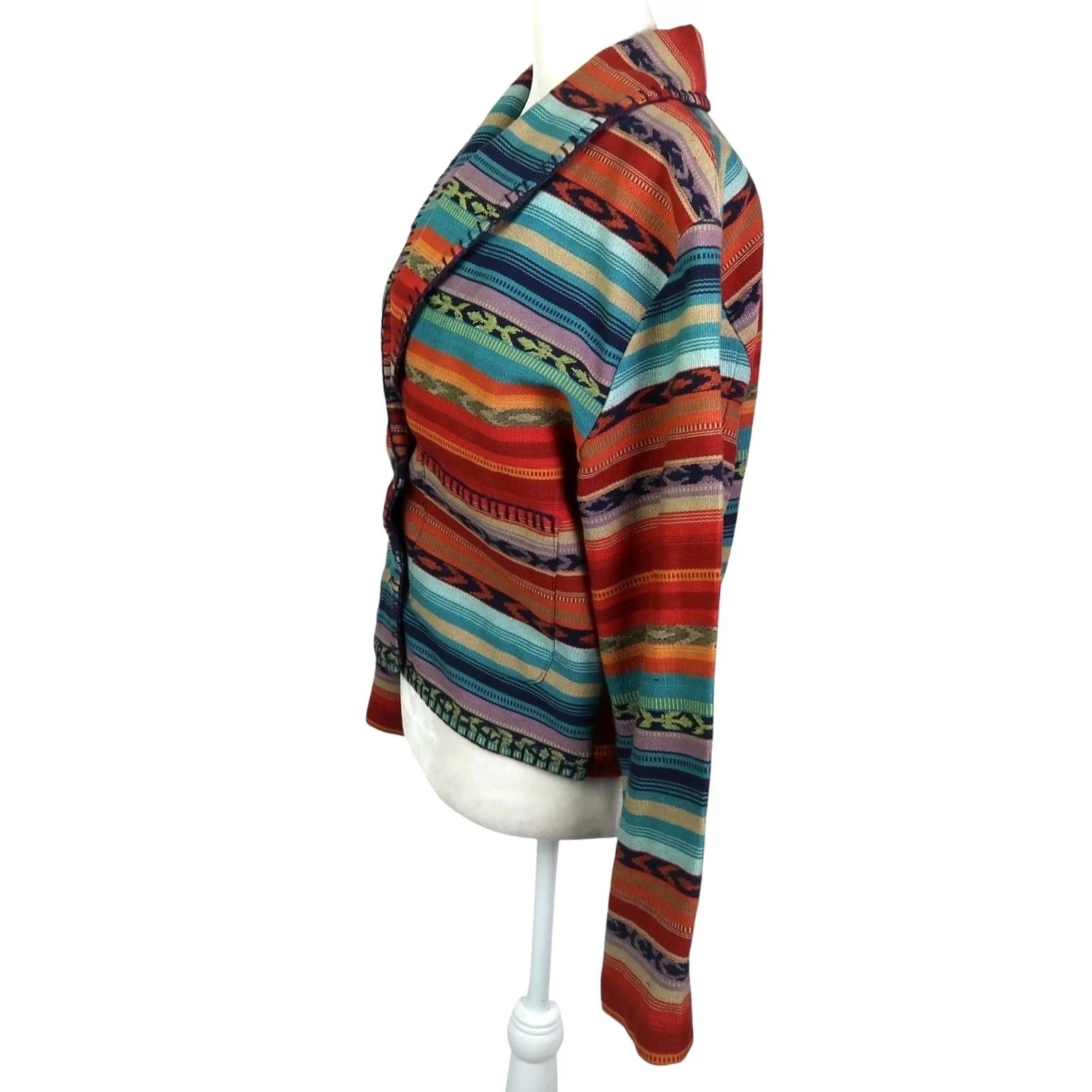 Vintage VINTAGE New Identity Southwestern Woven Tapestry Jacket M Womens Orange Geometric 90s Bohemian Western Denim? Wait: Material Cotton. Size M / US 6-8 / IT 42-44 - 2 Thumbnail