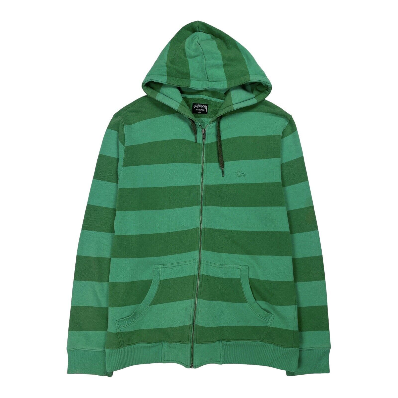 Stussy Vintage Stussy Stripe Hoodie Green Zip Up Sweatshirt Size L Size US L / EU 52-54 / 3 - 1 Thumbnail