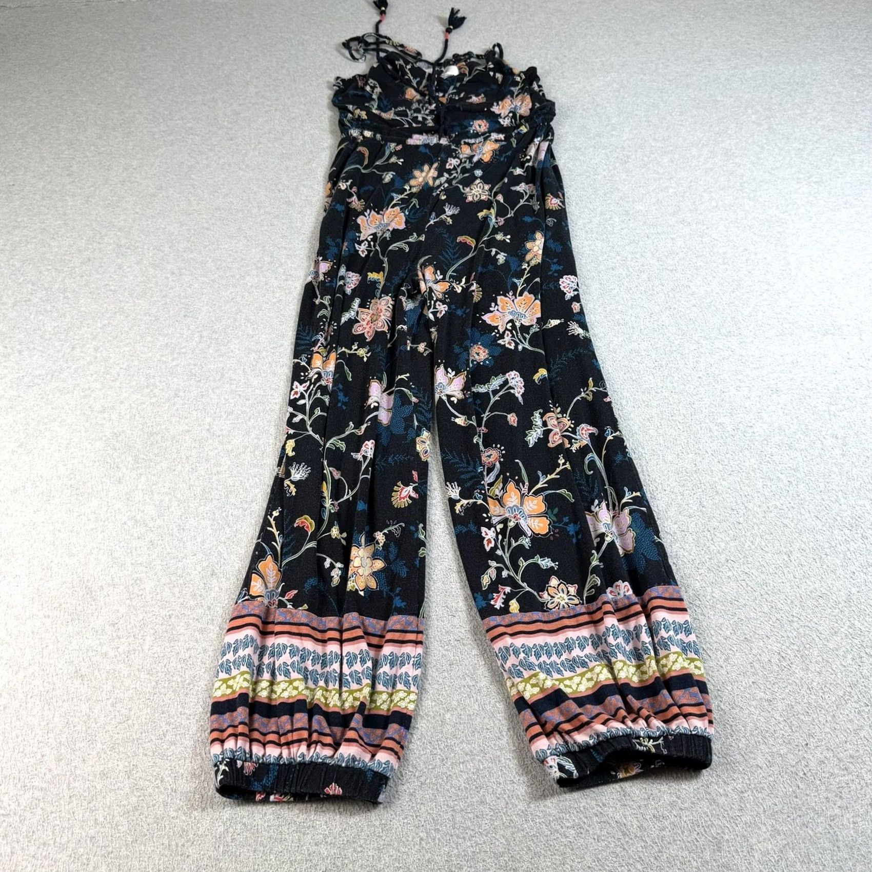 Anthropologie VINTAGE: no — Anthropologie Jumpsuit Women S Black Floral Boho Ruffle Lightweight Comfort Size 28" / US 6 / IT 42 - 2 Thumbnail