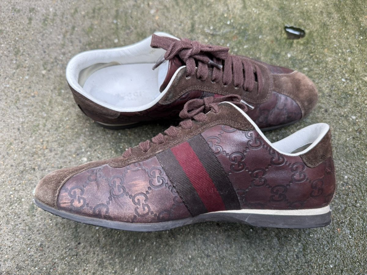 Gucci ✨Gucci✨(138732) Guccissima Brown Leather/Suede Web Sneakers Size US 7.5 / IT 37.5 - 4 Thumbnail