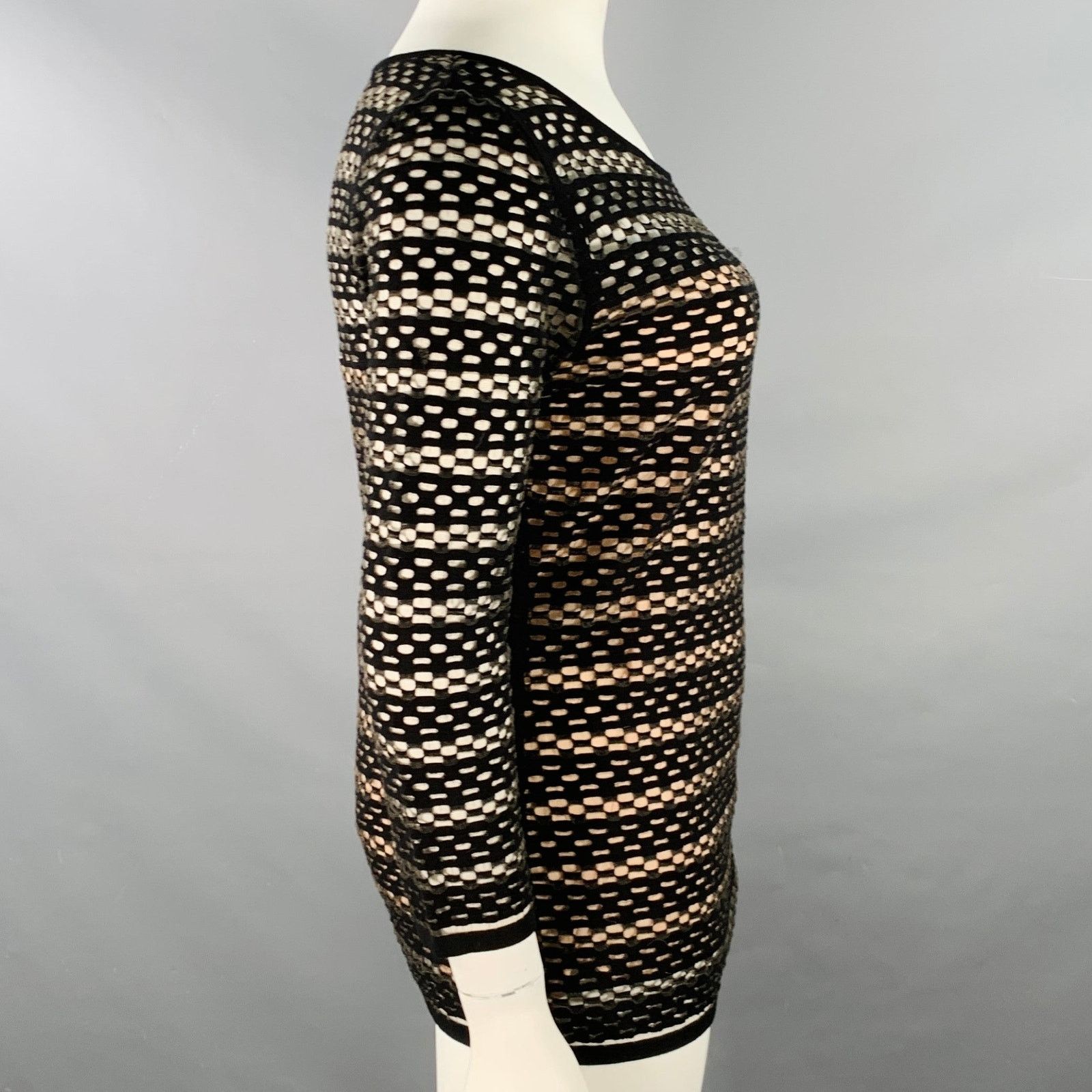Escada Black Viscose Blend Textured Stripe 3/4 Sleeves Scoop Neck Size L / US 10 / IT 46 - 3 Thumbnail