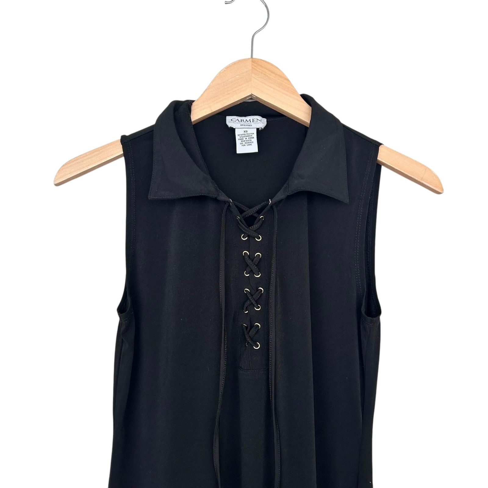 Other Carmen Marc Valvo Black Collared Sleeveless Dress Sz XS Size XS / US 0-2 / IT 36-38 - 2 Thumbnail