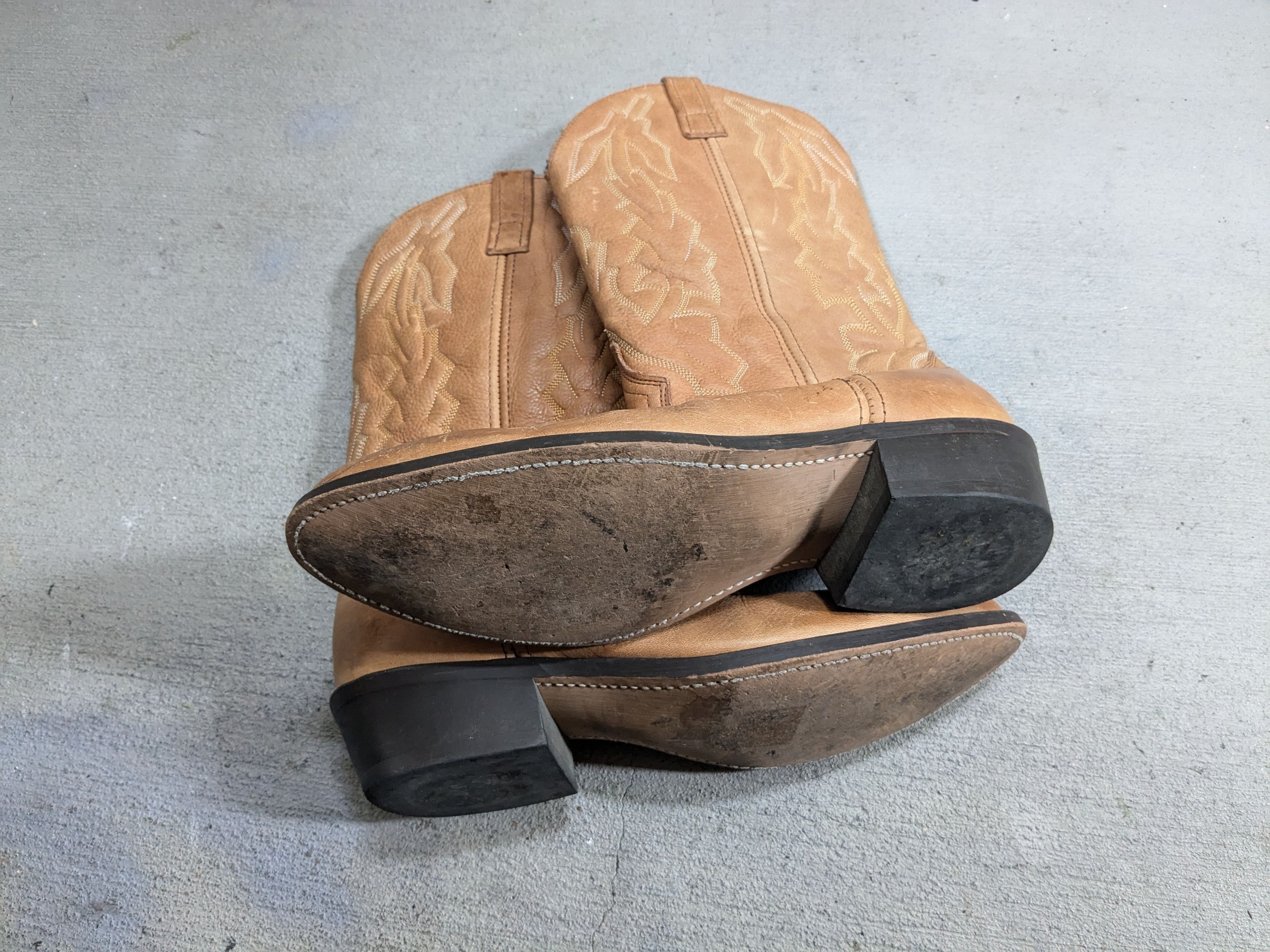 Genuine Leather Cowboy Boots 11 Wide Tan Brown Leather Western Size US 11 / EU 44 - 14 Thumbnail