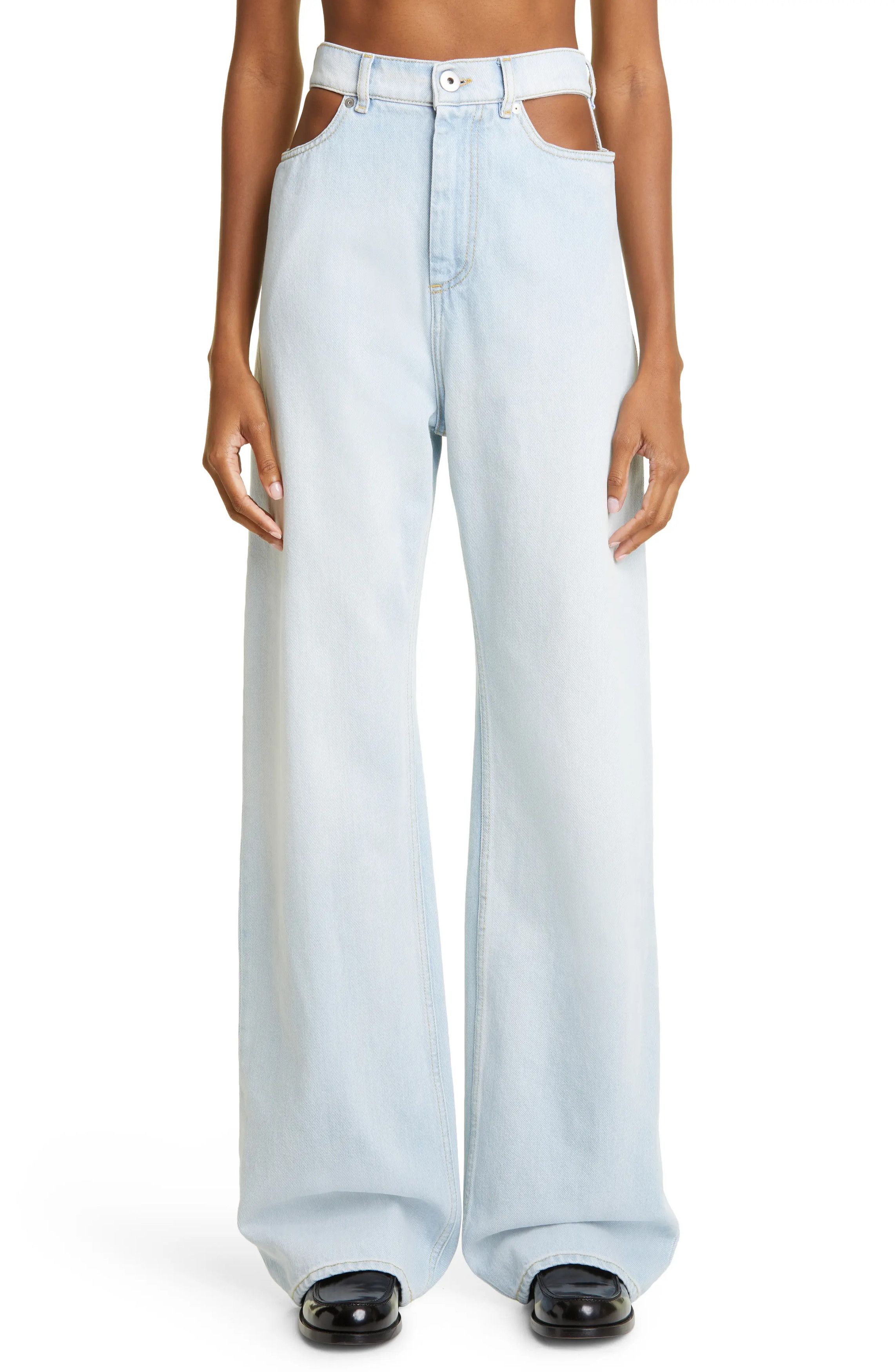 Maison Margiela o1mle0426 Cutout High Rise Wide Leg Jeans in Light Blue Size 28" / US 6 / IT 42 - 3 Thumbnail