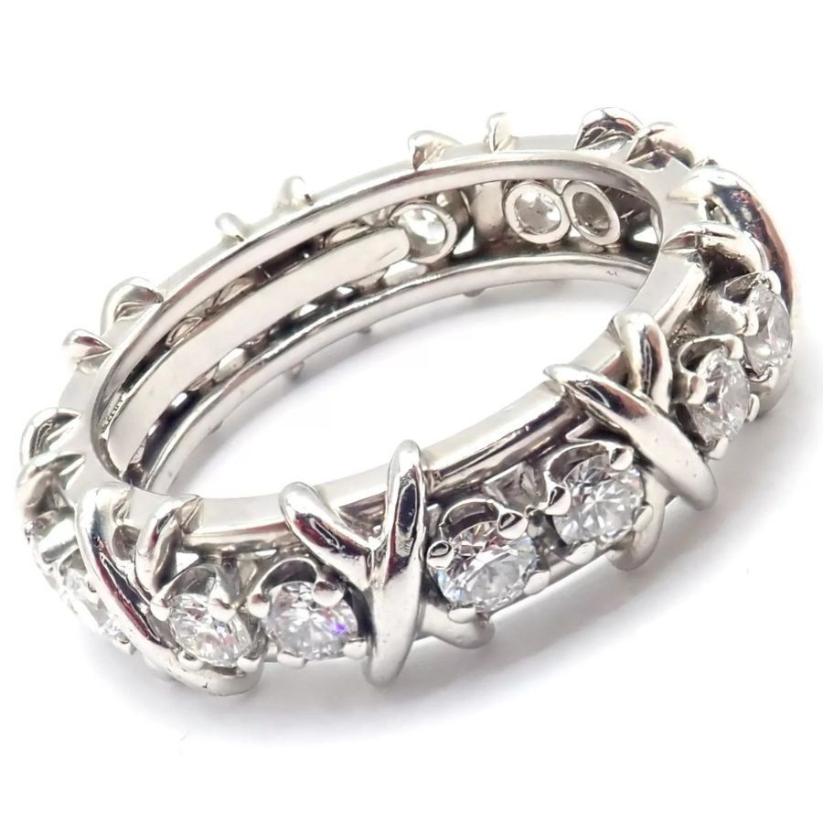 Tiffany & Co. Jean Schlumberger Platinum 16 Stone Diamond Band Ring Size ONE SIZE - 8 Thumbnail