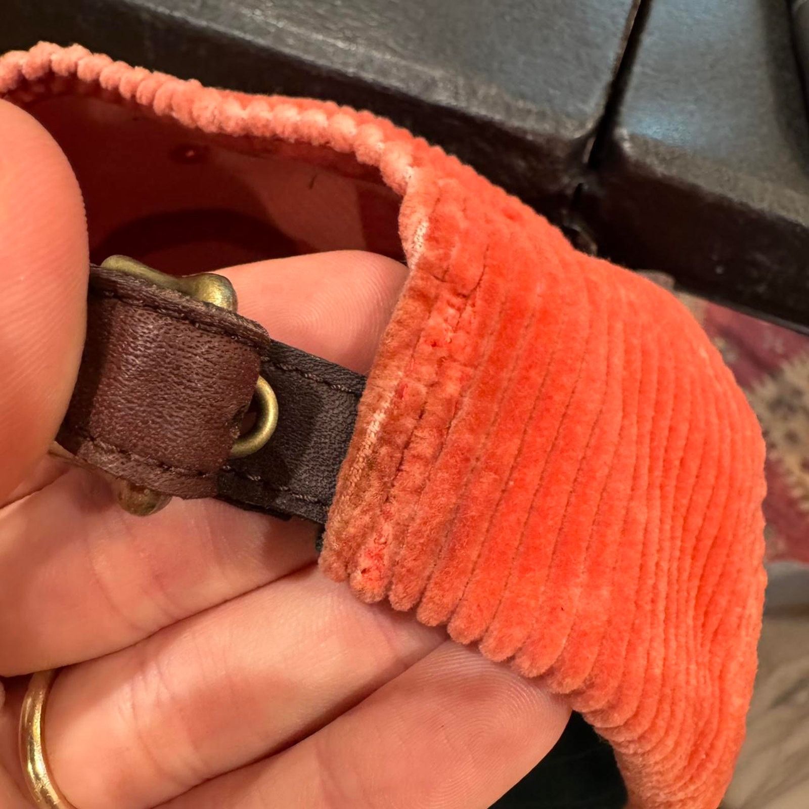 Polo Ralph Lauren 90s Orange Corduroy Polo Ralph Lauren Leather Strapback Cap Size ONE SIZE - 8 Thumbnail
