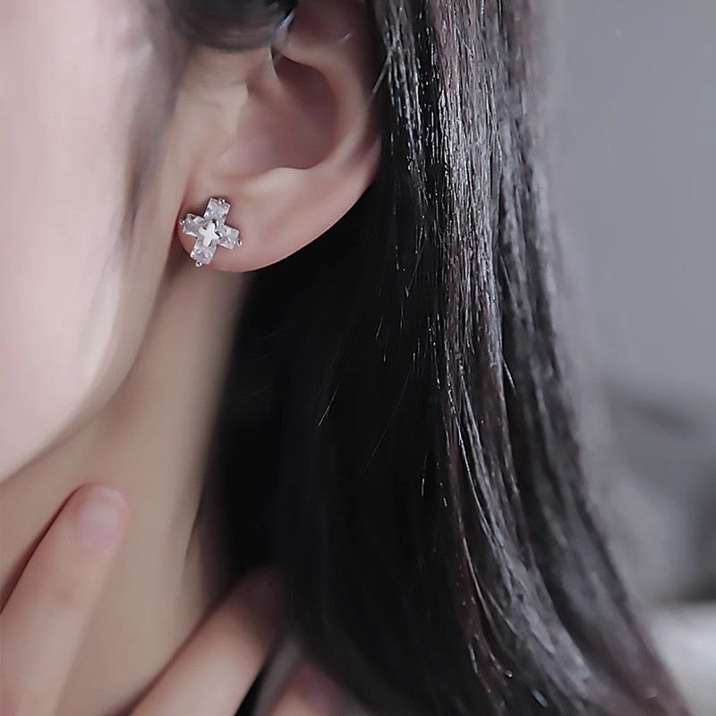 Jewelry × Sterling Silver Cross One pairs Earrings Gothic Punk Chrome Jewelry Spike Size ONE SIZE - 2 Thumbnail