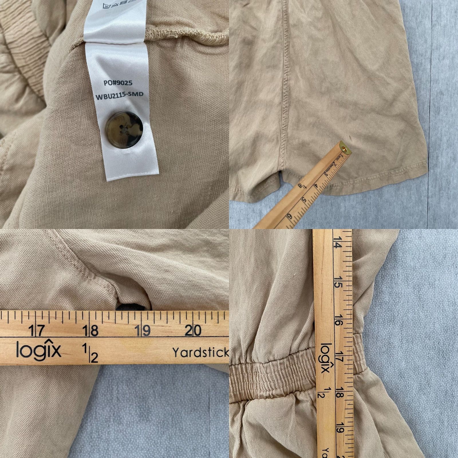 Faherty VINTAGE Faherty Romper Womens M Tan Brown Linen Blend Short Sleeve Button Pockets Bohemian Summer Size 32" / US 10 / IT 46 - 8 Thumbnail